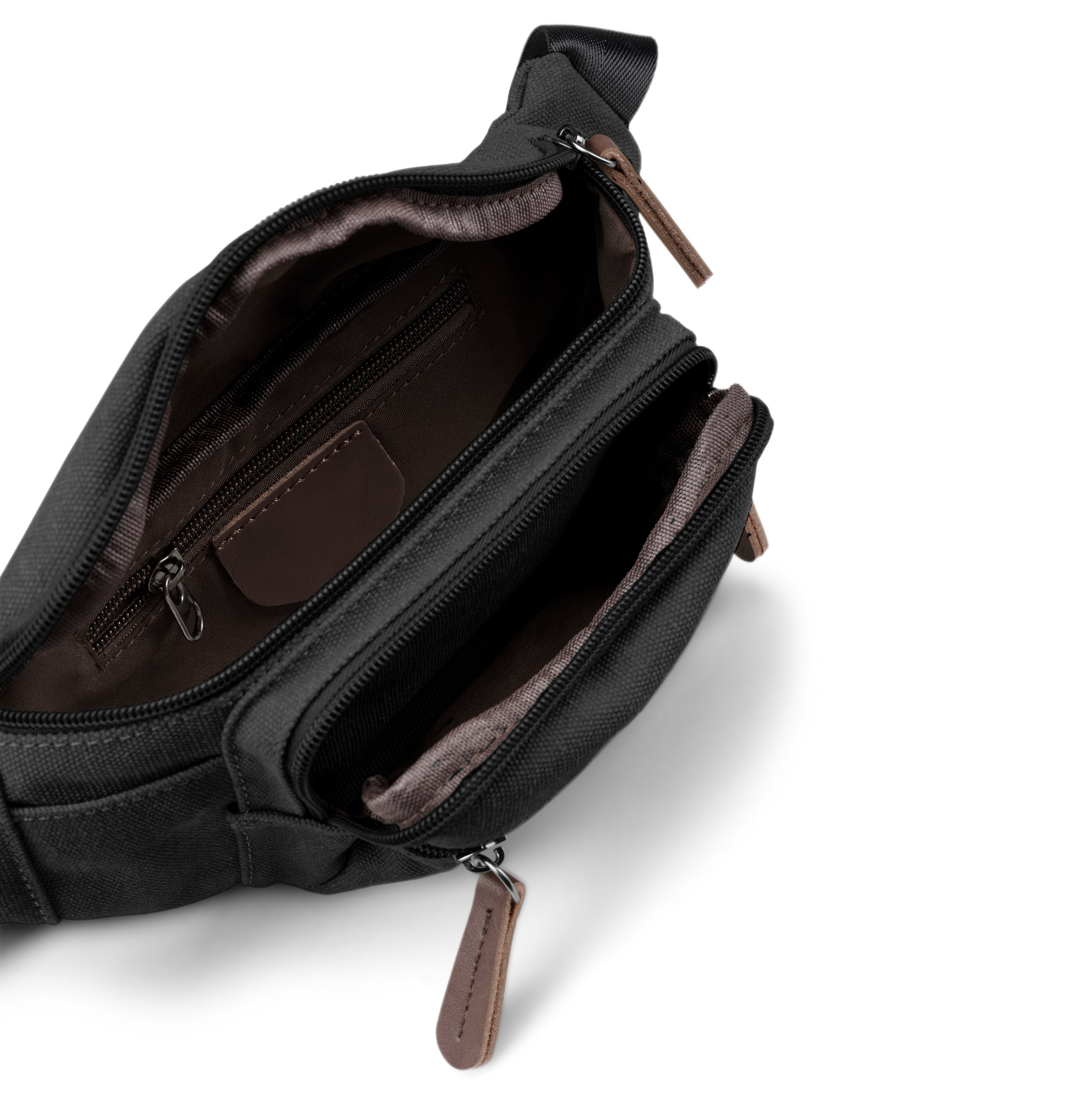 Sac banane en toile gris foncé et cuir marron - 3