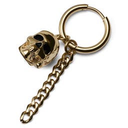 Złocisty stalowy kolczyk kółeczko z zawieszką w kształcie czaszki i łańcuszkiem