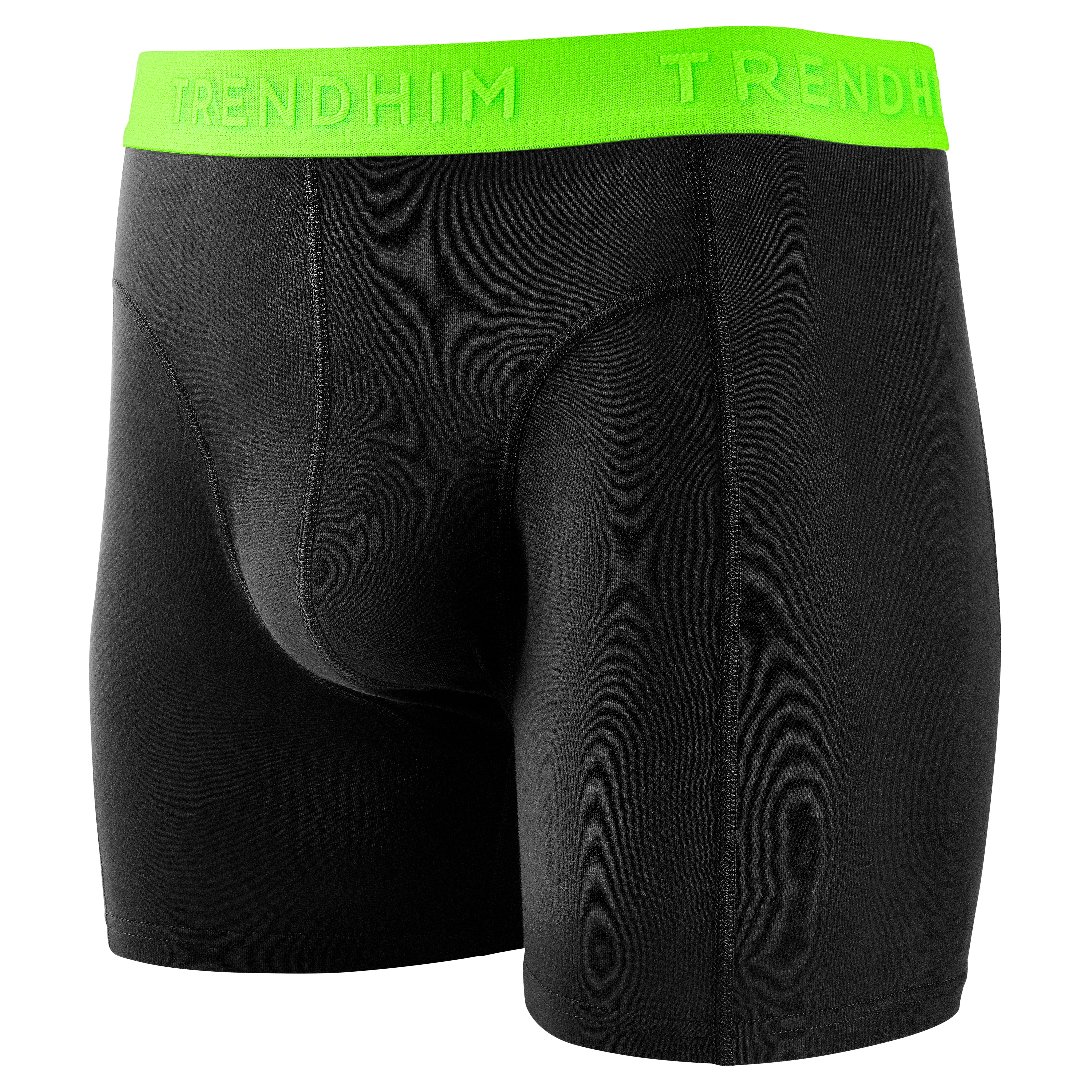 FlexFeel | Black Cotton Boxer Briefs with Neon Green Waistband - 2