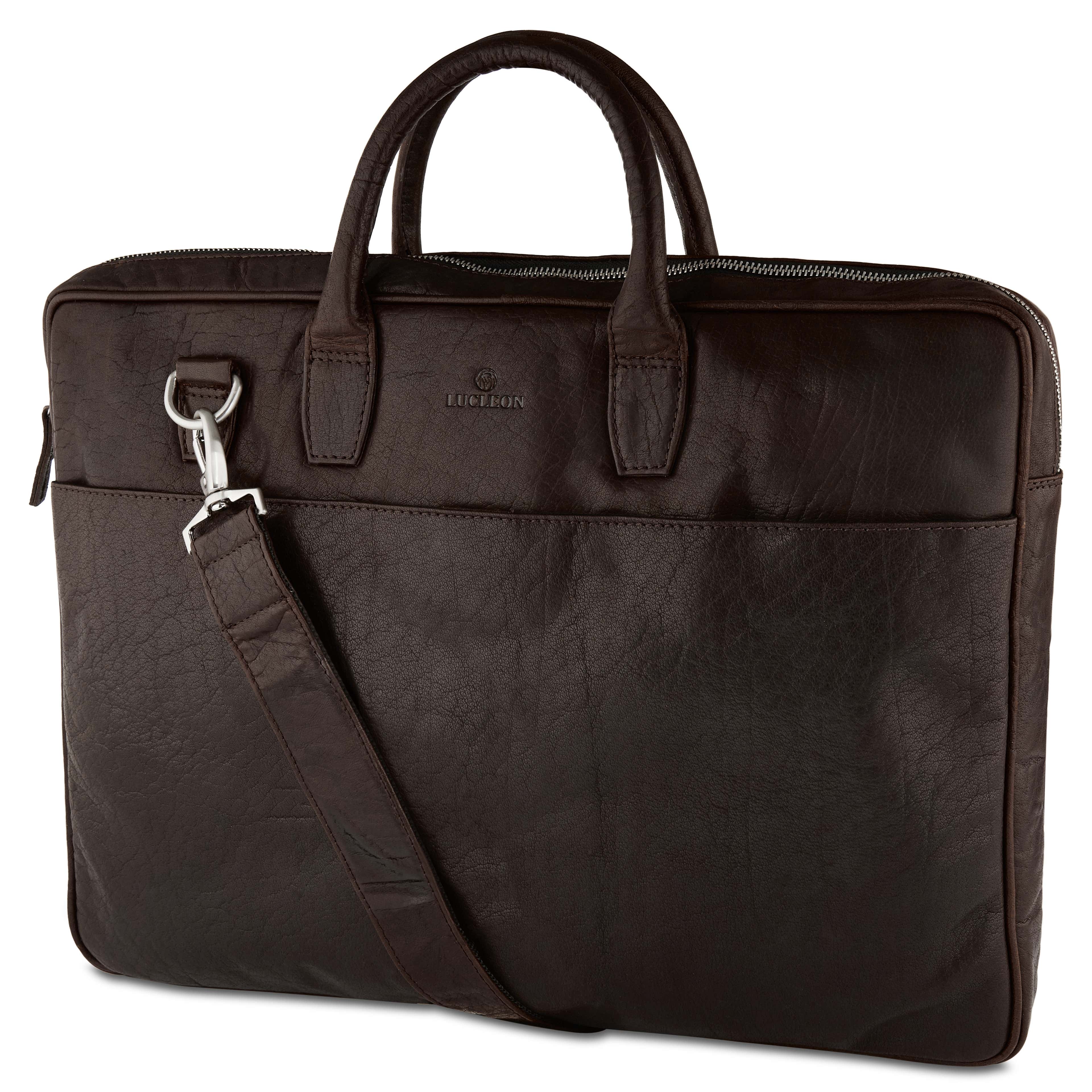 Montreal Double Zip Executive Brown Leather Bag
