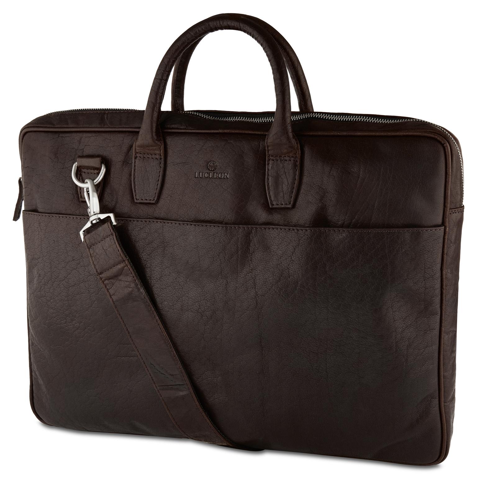 Montreal Executive Bruine Leren Tas met Dubbele Rits Montreal Executive Bruine Leren Tas met Dubbele Rits
