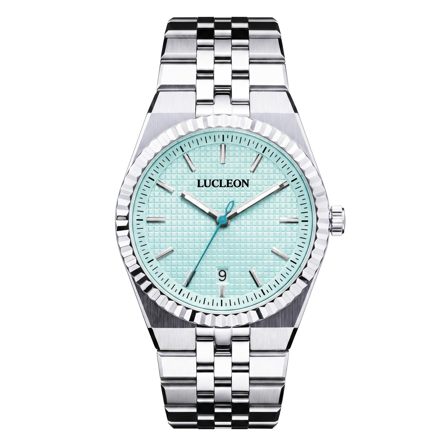 Flute | Silver-tone Stainless Steel Watch with Light Blue Textured Dial and Jubilee Strap Flute | Silver-tone Stainless Steel Watch with Light Blue Textured Dial and Jubilee Strap