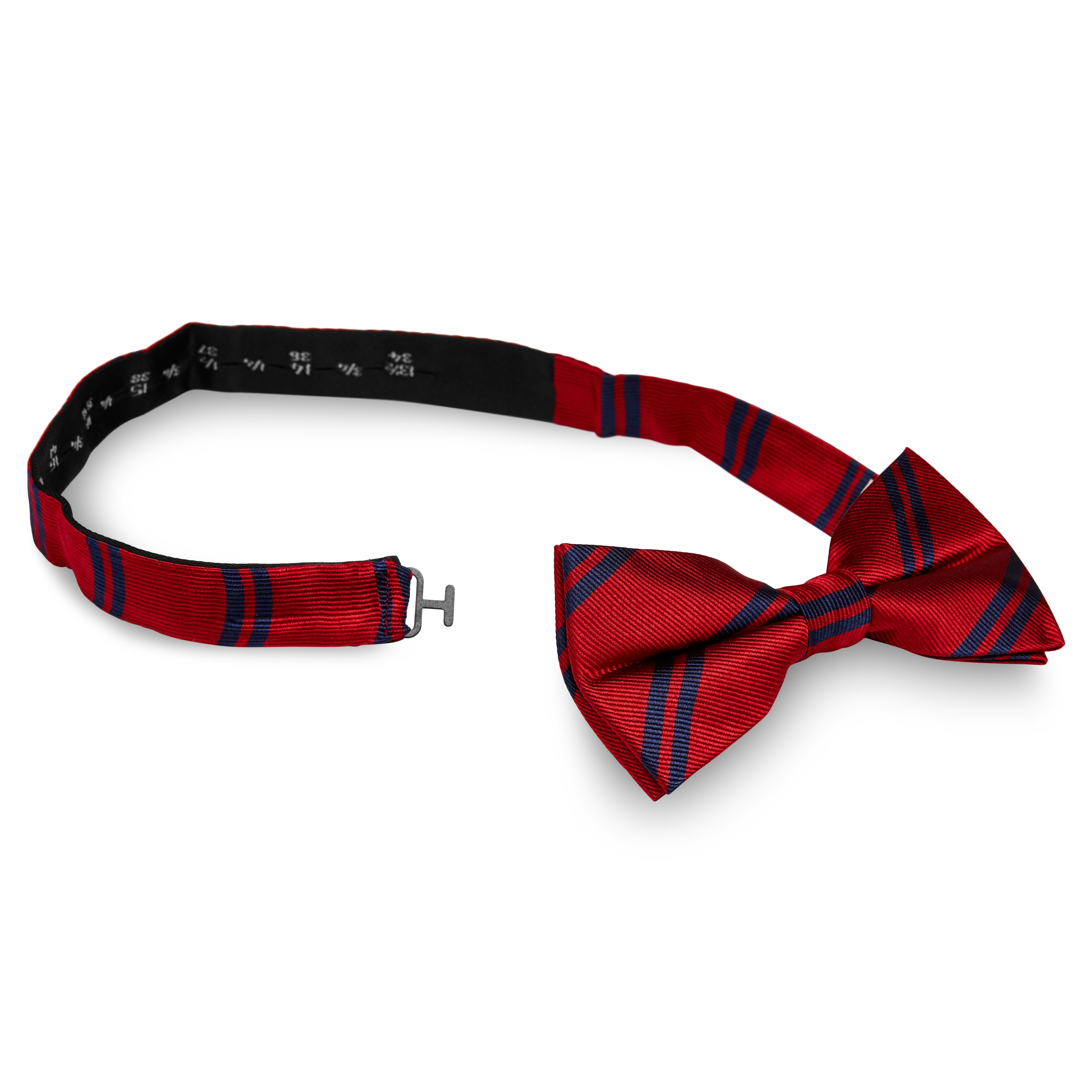 Papillon rosso in seta con fantasia a doppie righe blu - 2