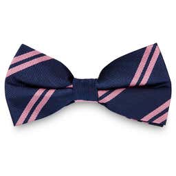 Navy & Peach Blossom Twin Stripe Silk Pre-Tied Bow Tie