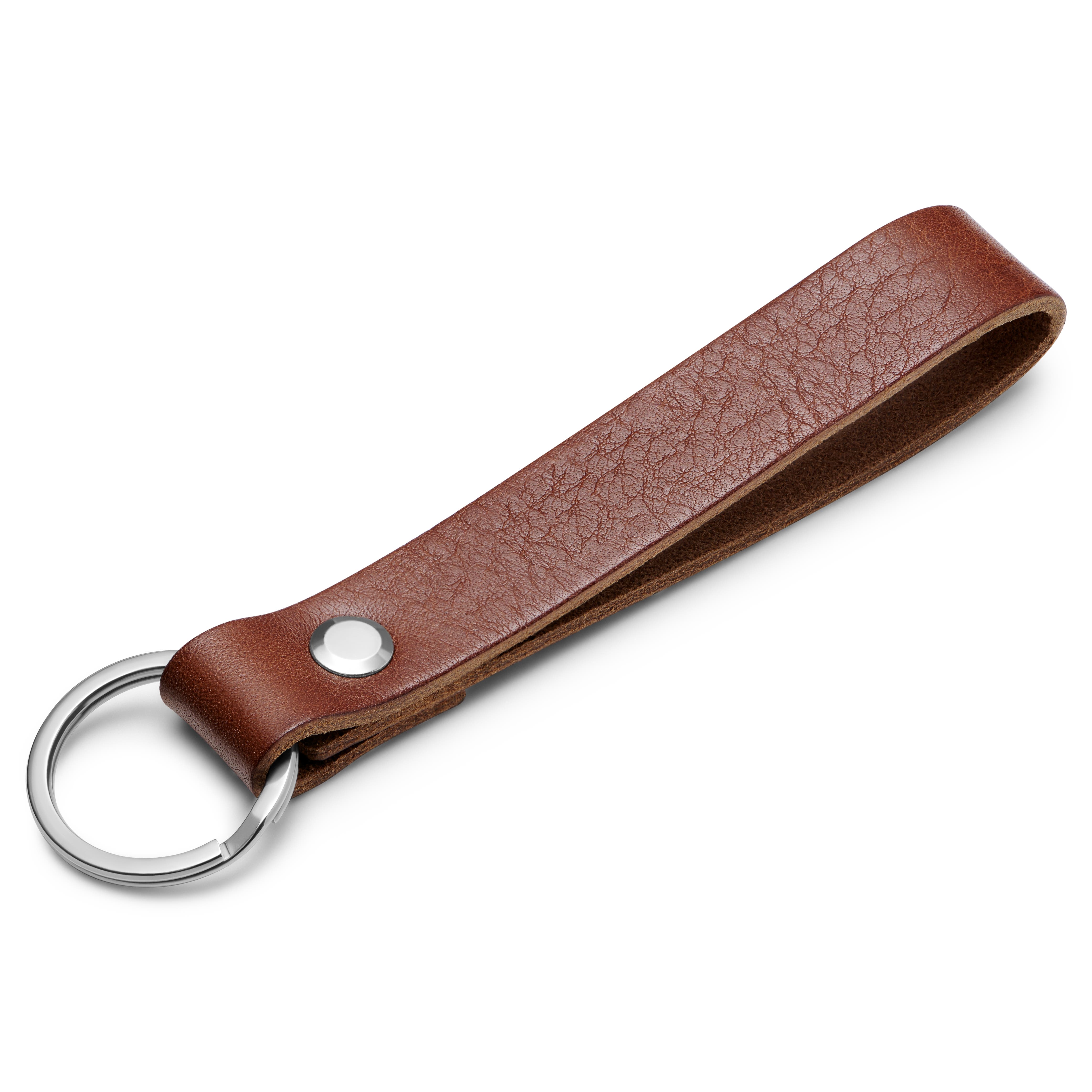 Brown Full-Grain Leather Keychain, In stock!