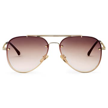Gold-Tone & Brown Gradient Aviator Sunglasses