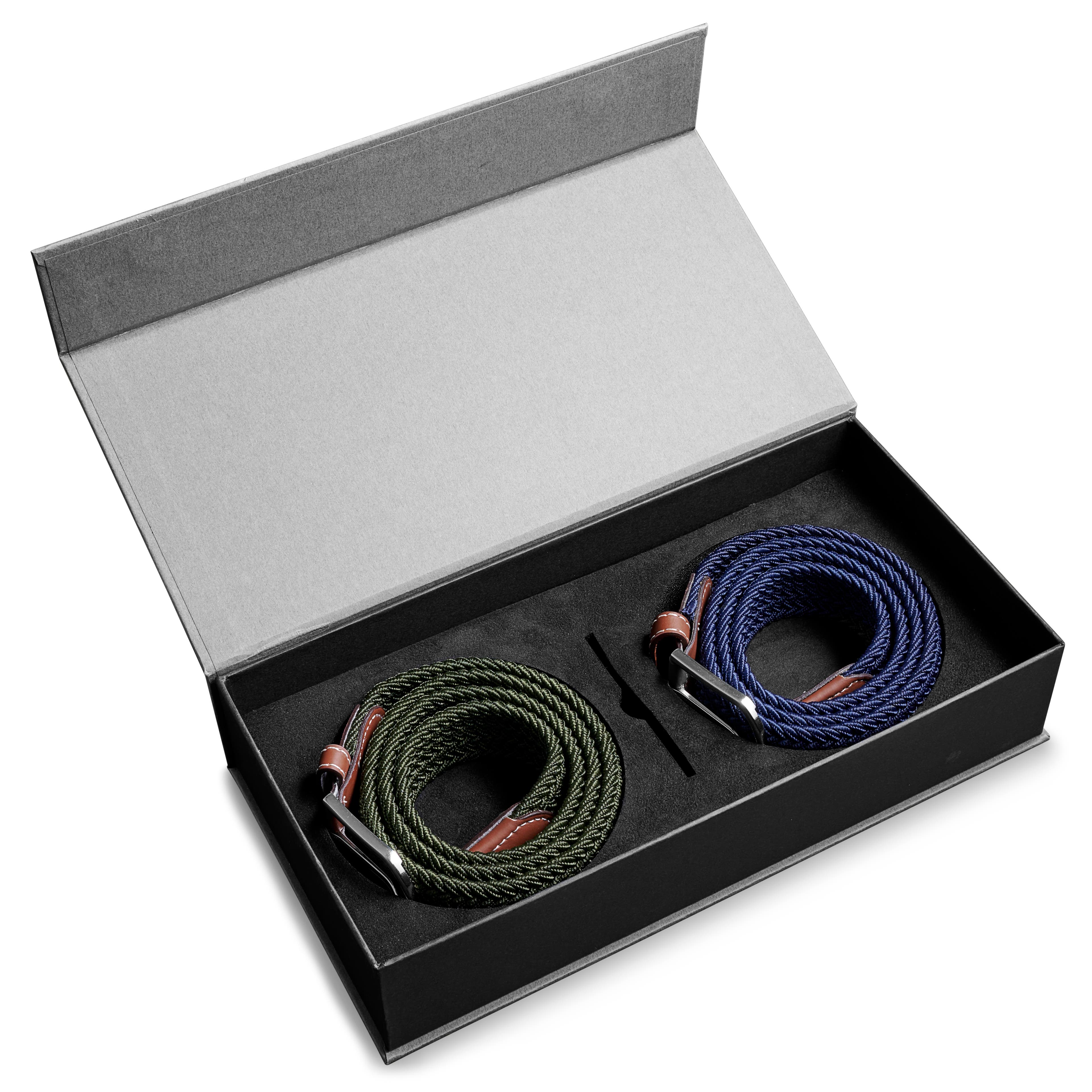 Základná darčeková krabička pre mužov | Modrý a zelený elastický opasok