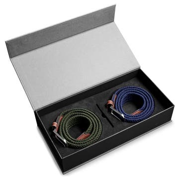Подаръчна кутия за мъже с необходими аксесоари | Сини и зелени еластични колани