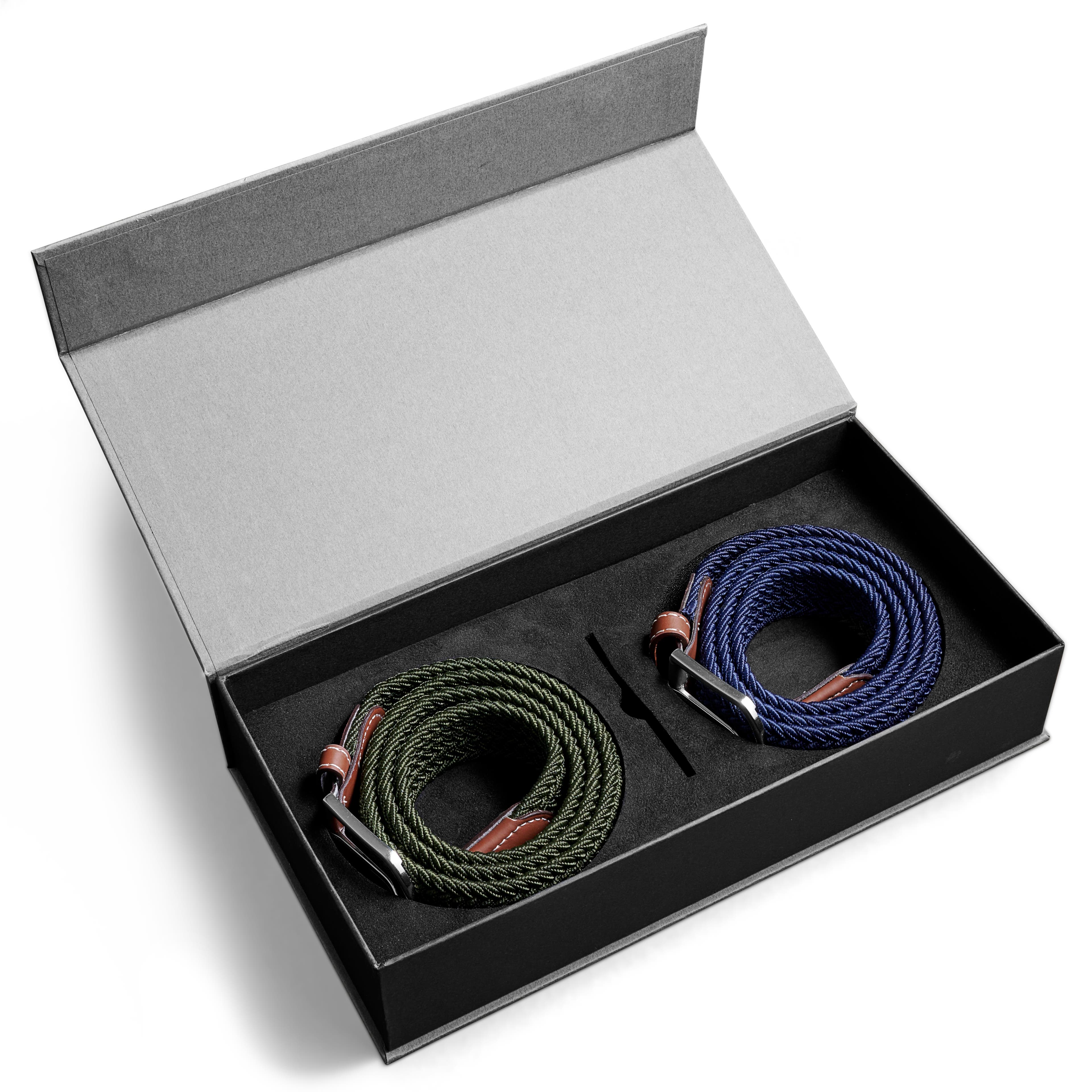 Essential Herren-Geschenkbox | Blaue und grüne elastische Gürtel - 1