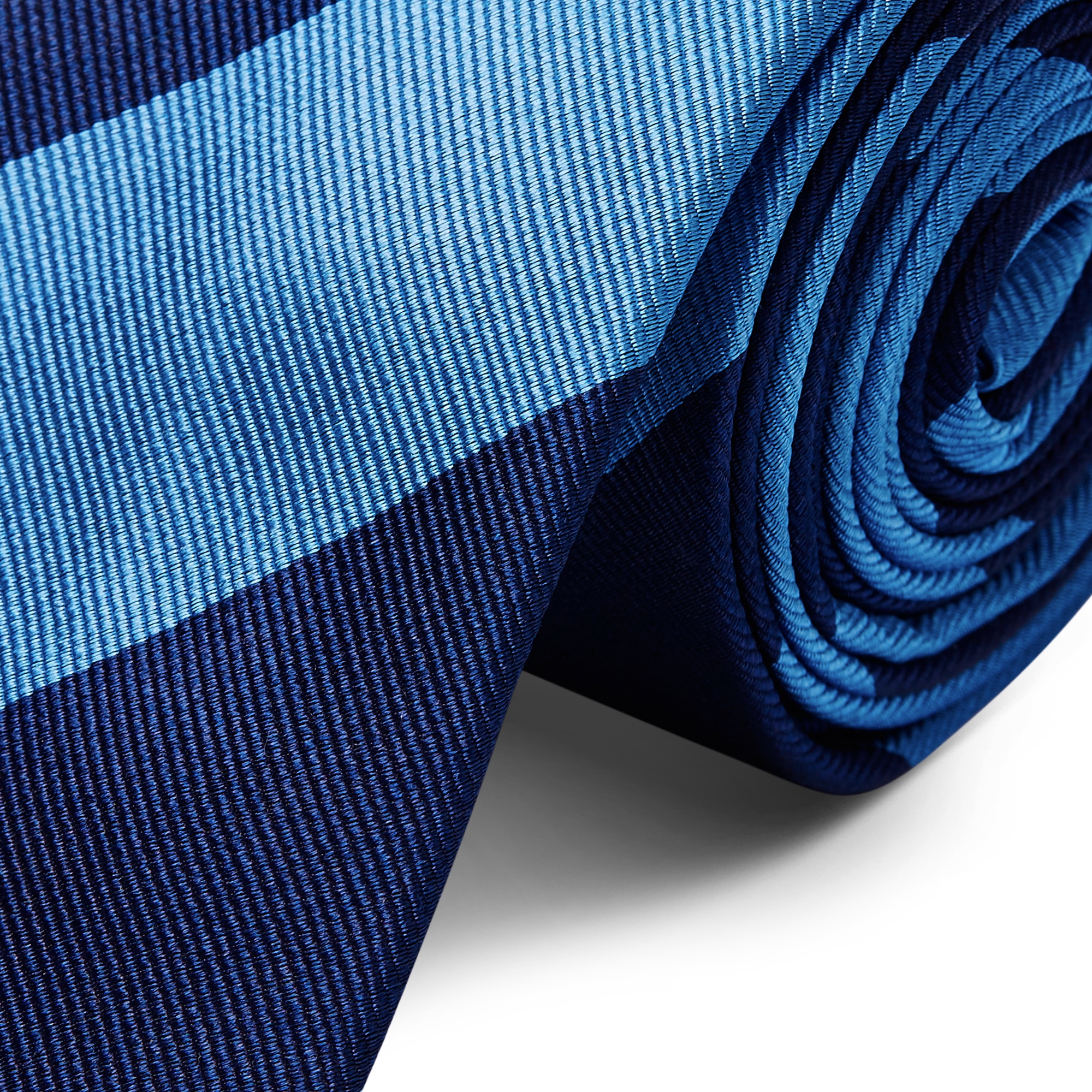 Light & Navy Blue Bold Diagonal Striped Silk Tie - 2