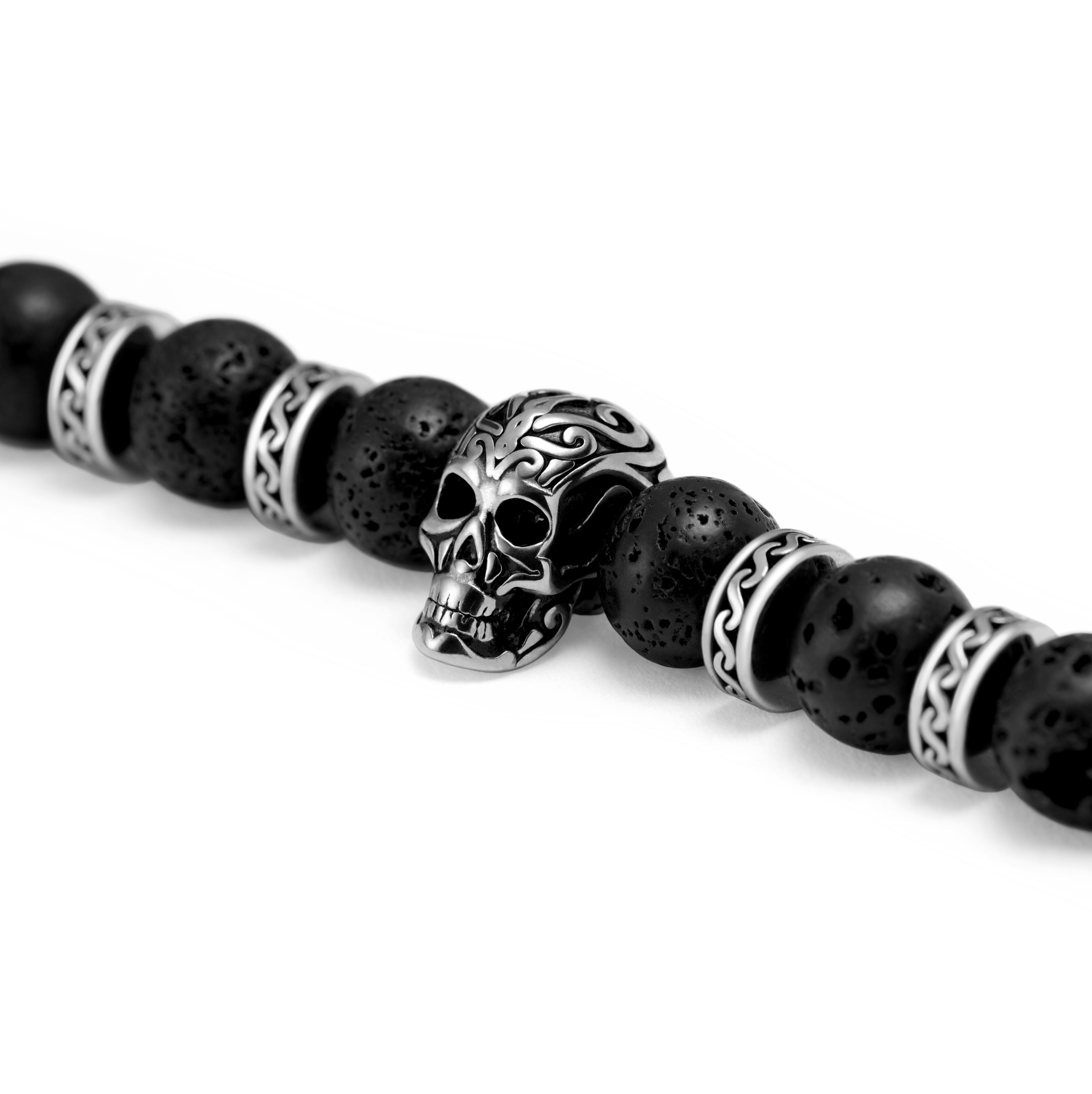 Rico | Lava Stone & Silver-Tone Stainless Steel Skull Bracelet - 2