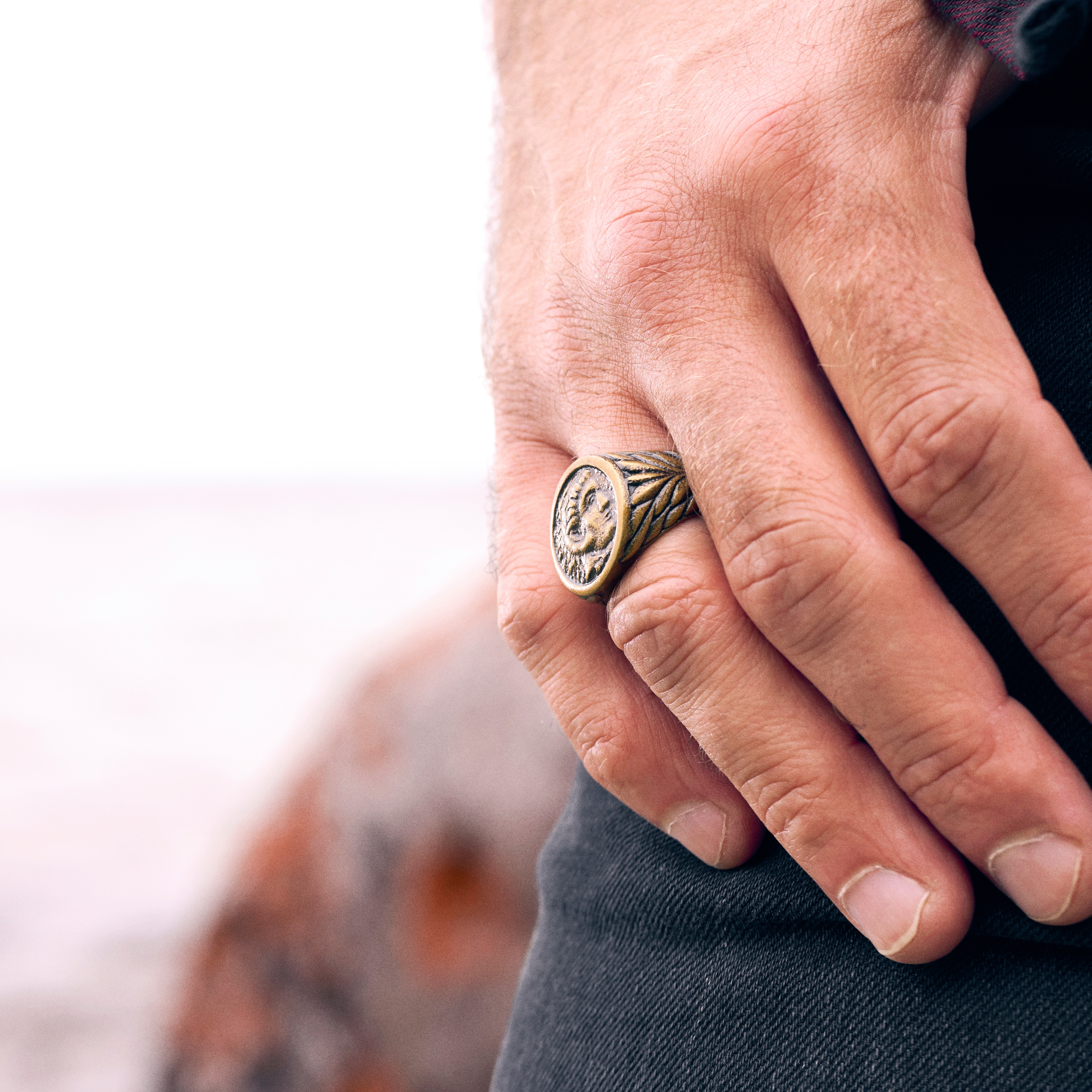 Obelius | Vintage Gold-tone Hercules Coin Signet Ring - 2