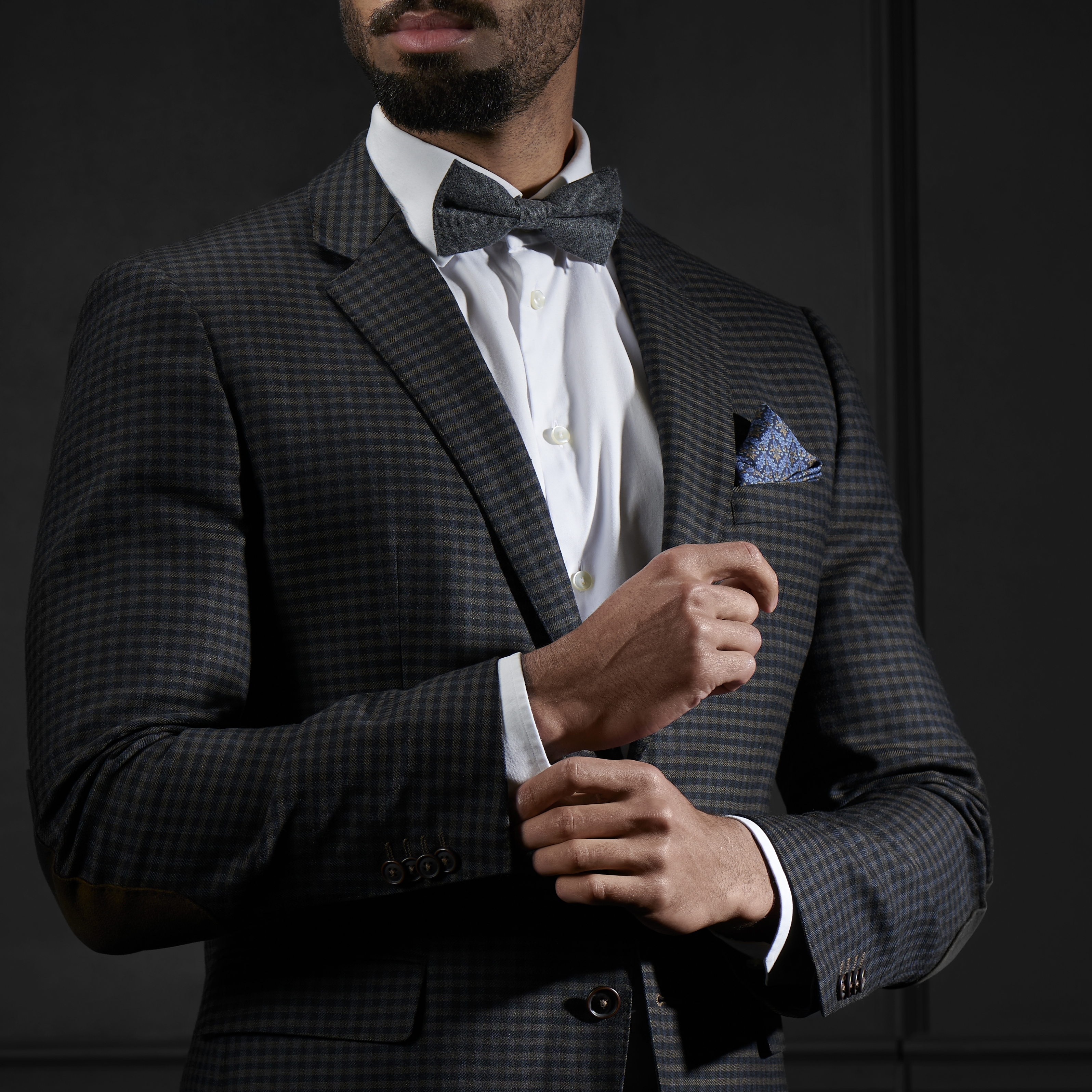 Grey Cotton Pre-Tied Bow Tie - 4