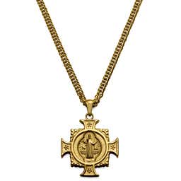 Sanctus | Χρυσαφί Ατσάλινο Κολιέ St. Benedict Cross