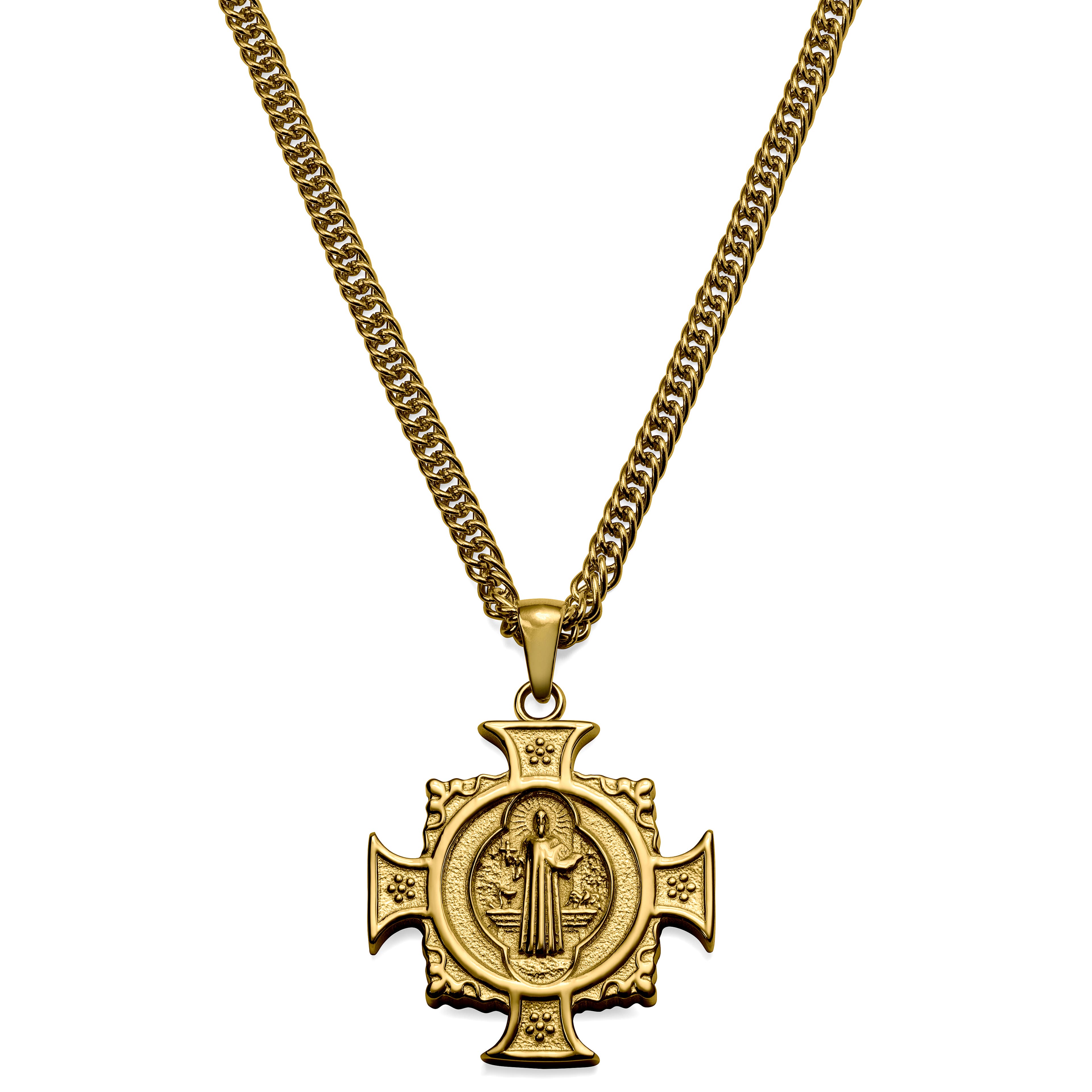 Sanctus | Collana con croce di San Benedetto color oro