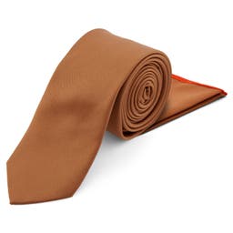 Комплект вратовръзка и джобна кърпичка в светлокафяво