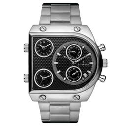 Provectus | Silver-Tone Stainless Steel 3 Movements Watch With Black Dial