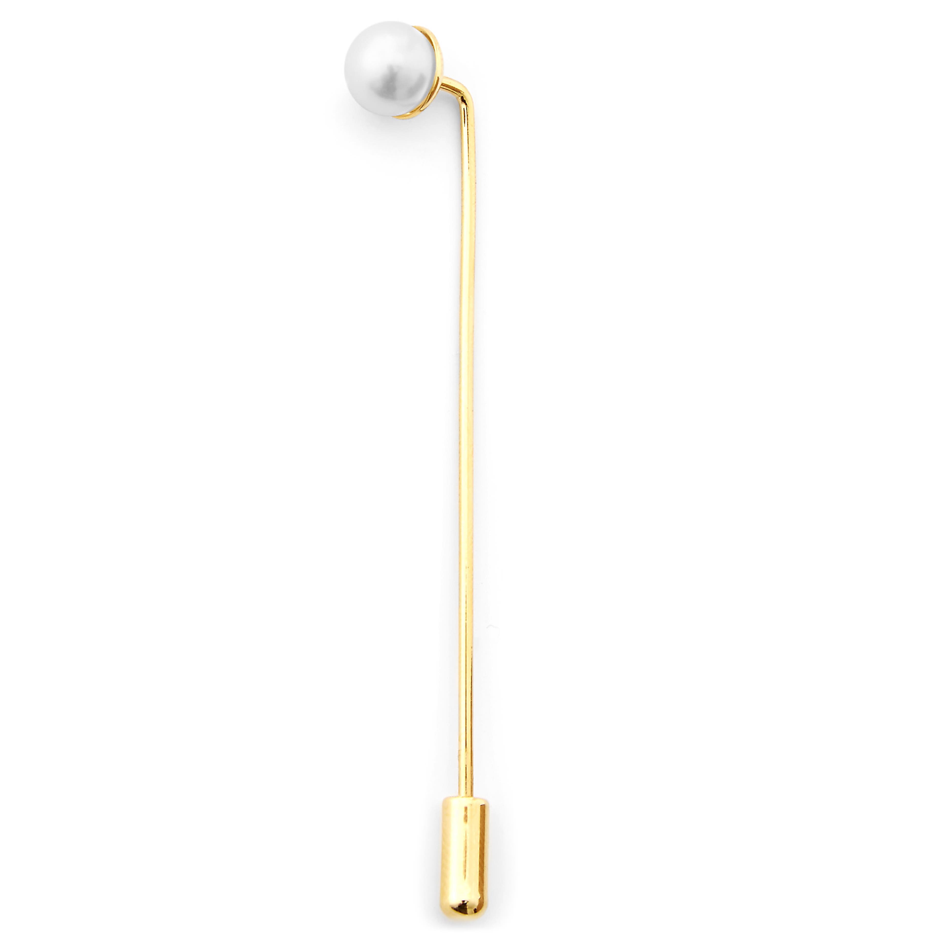 Gold-Tone Imitation Pearl Lapel Pin