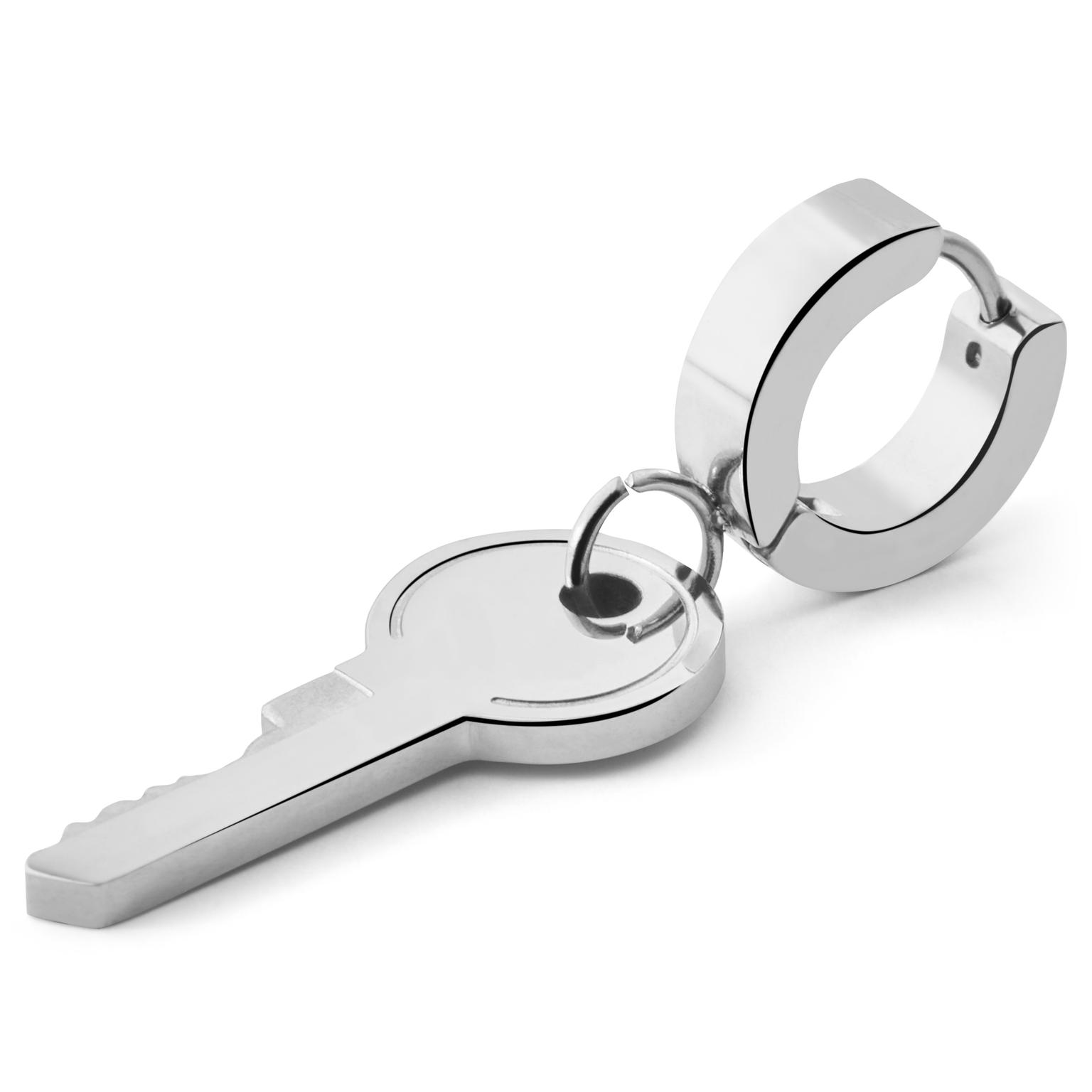 Floyd Steel Key Pendant Hoop Earring Floyd Steel Key Pendant Hoop Earring