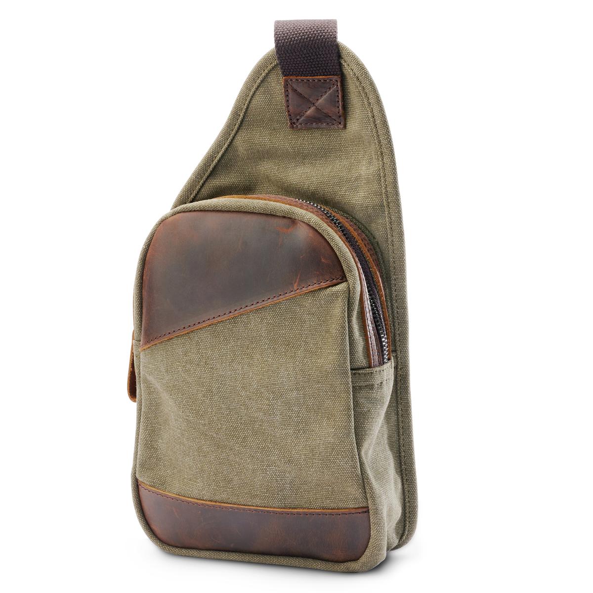 Army Green Canvas Leather Crossbody Shoulder Bag In stock
