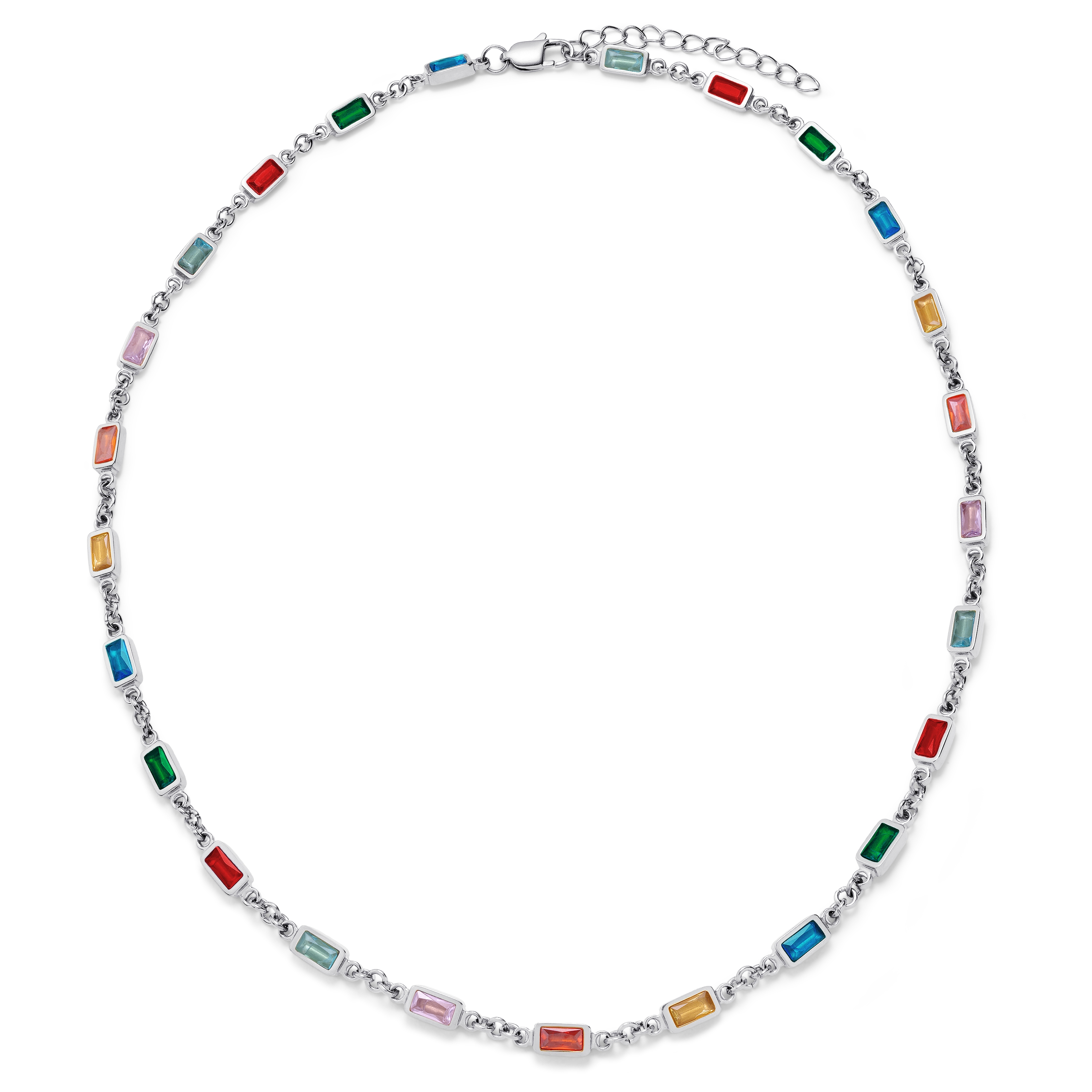 Prism | Daudzkrāsaina sudraba toņa kaklarota ar kristāla stikla akmentiņiem - 5