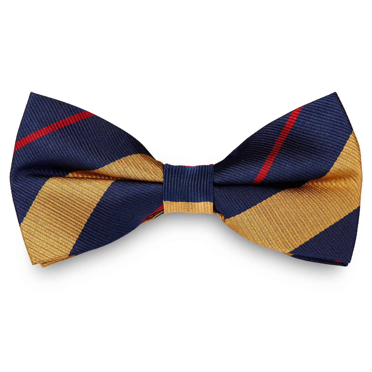 Gold & Red Stripe Navy Silk Pre-Tied Bow Tie Gold & Red Stripe Navy Silk Pre-Tied Bow Tie