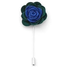 Boutonnière à fleur douce verte et bleu royal