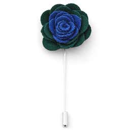 Delikatna szpilka do marynarki - zielono-niebieski kwiat