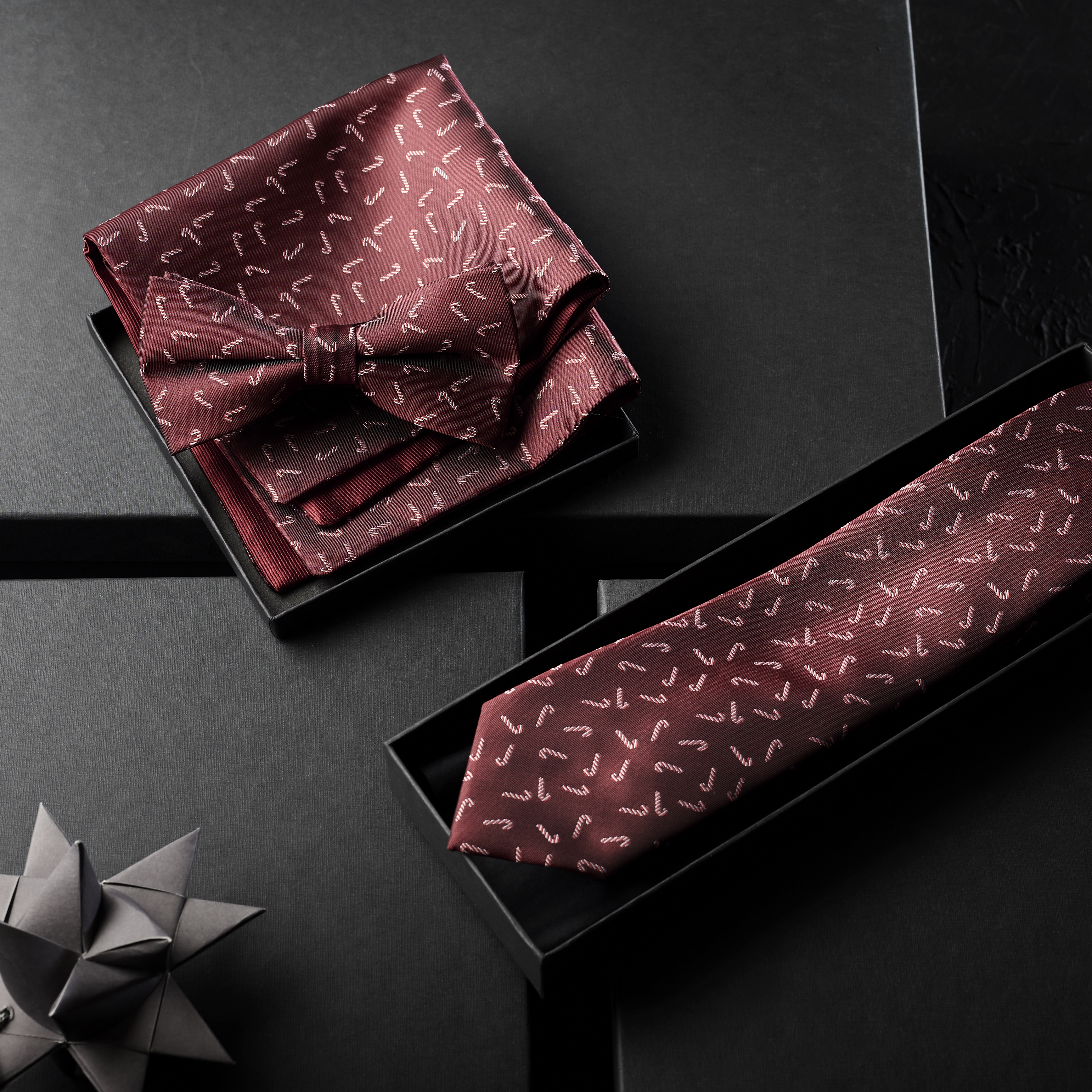 Burgundy Christmas Candy Cane Pattern Polyester Tie - 3