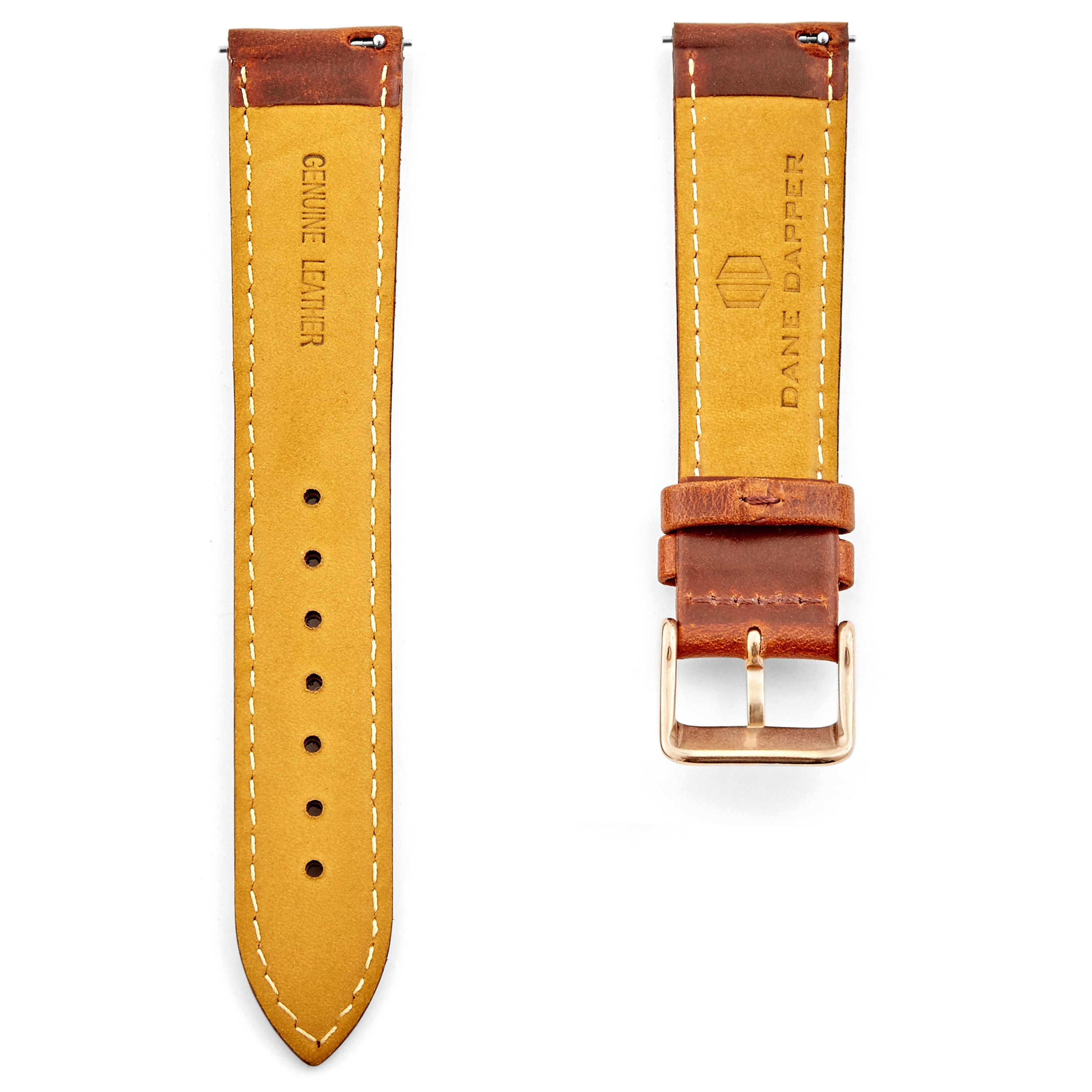 Vintage Brown & Rose Gold Leather Watch Strap - 3