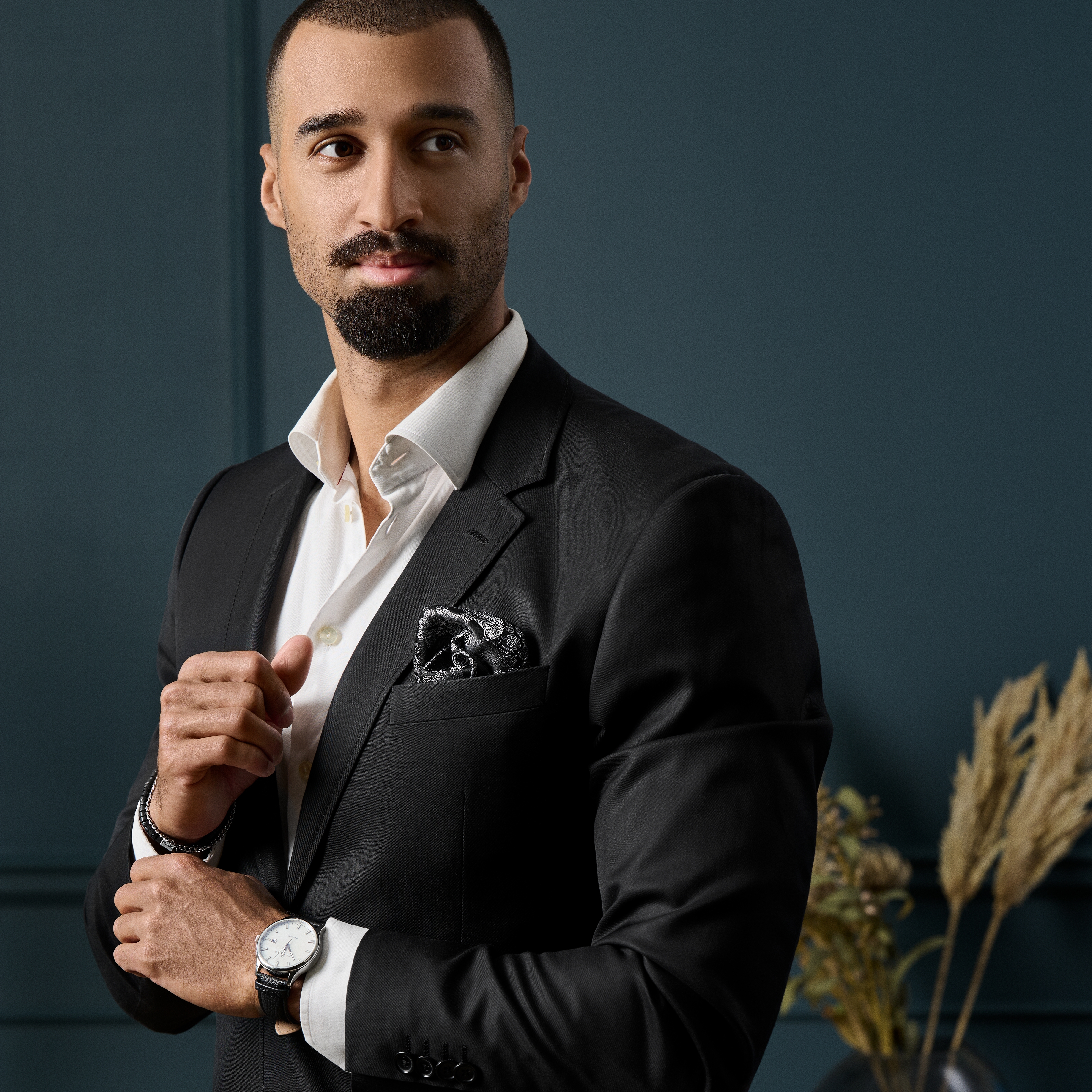 Zijden pochet met schedel met zwart en grijs paisleymotief - 4