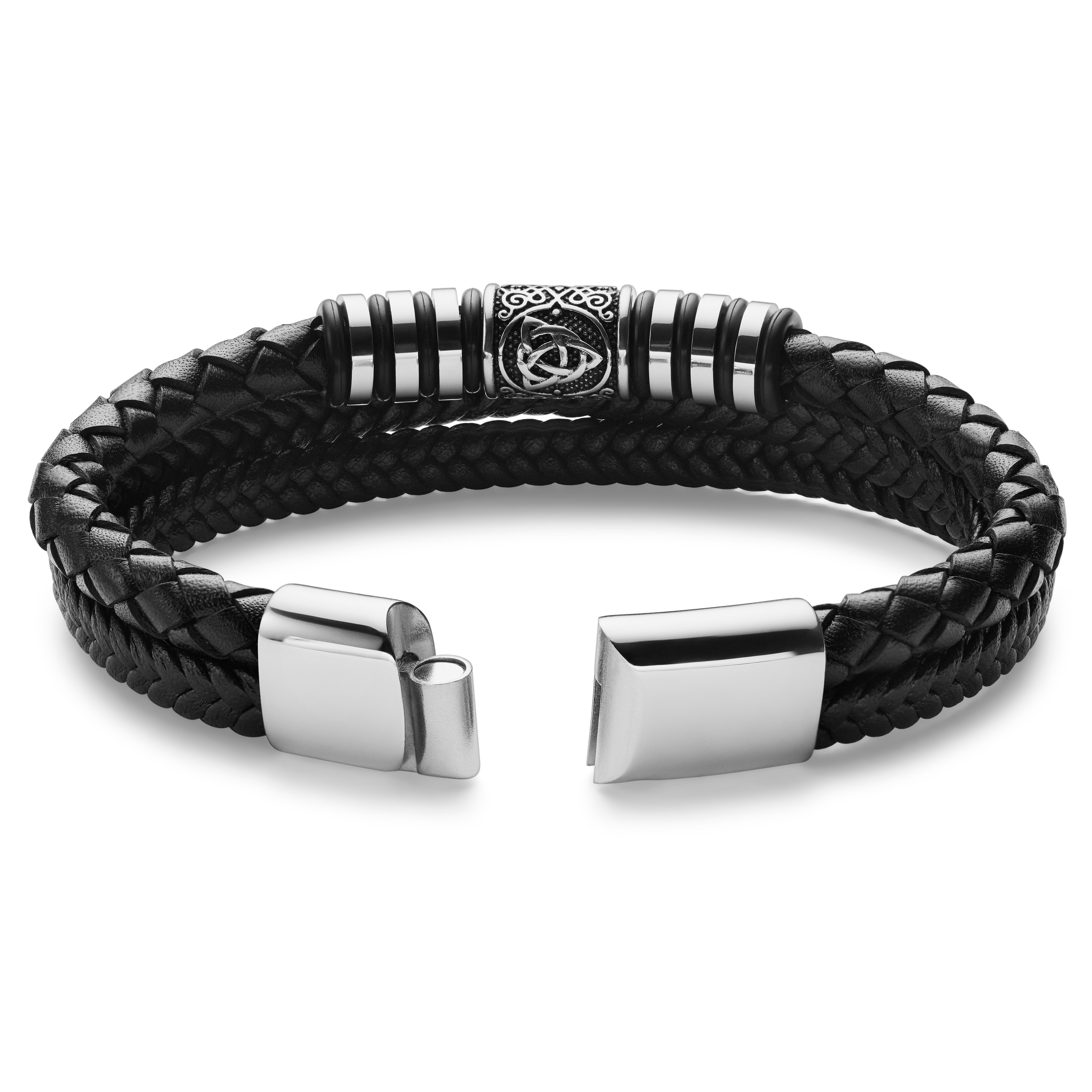 Silver-Tone Stainless Steel & Faux Leather Viking Compass Bracelet - 2