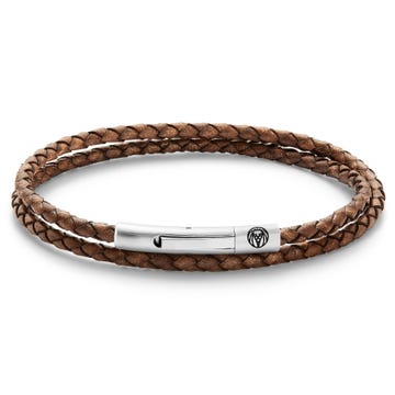 Collins | 3mm Rusty Brown Woven Leather Wrap Bracelet