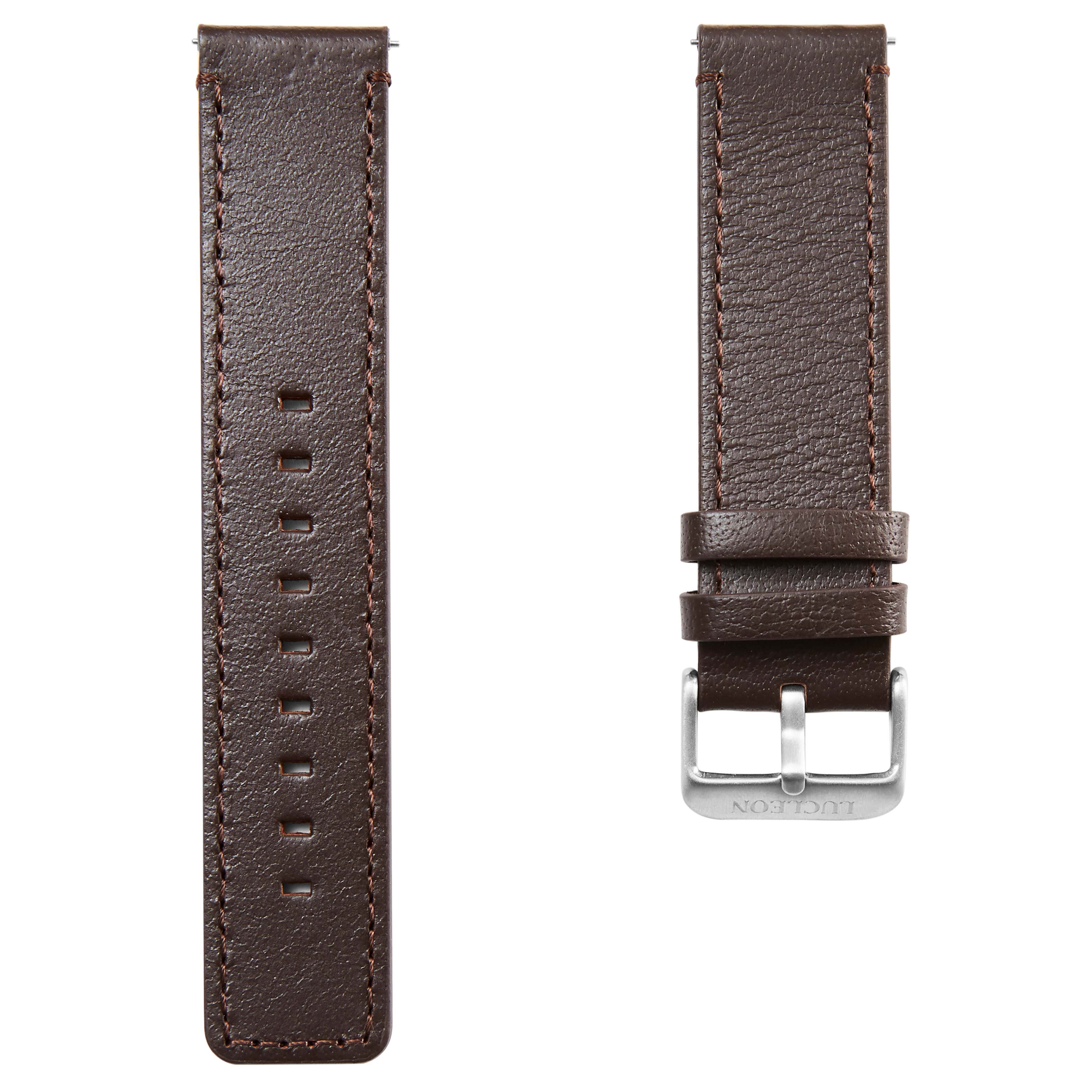 Brown Leather Watch Strap with Silver-Tone Buckle