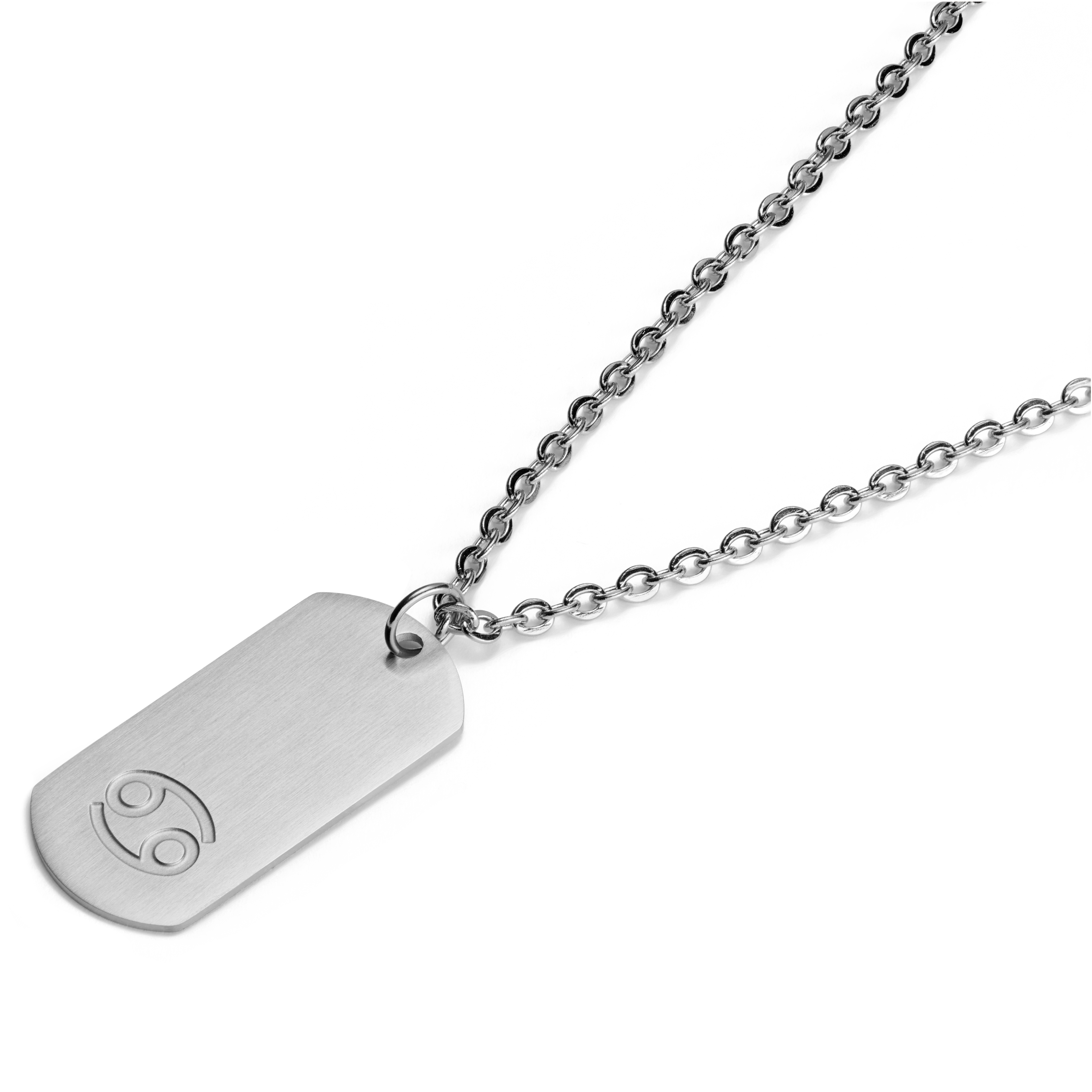 Zodiac | Silver-Tone Stainless Steel Cancer Star Sign Dog Tag Cable Chain Necklace - 5