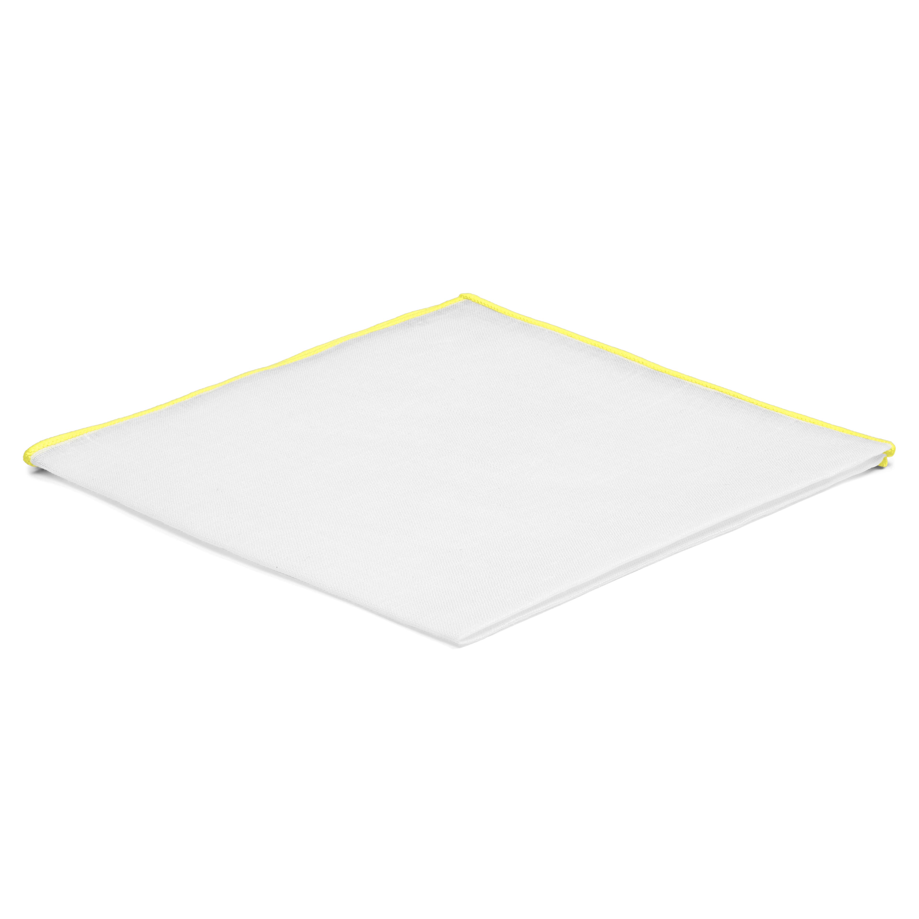 Pochette de costume blanche à bords jaune clair Pochette de costume blanche à bords jaune clair