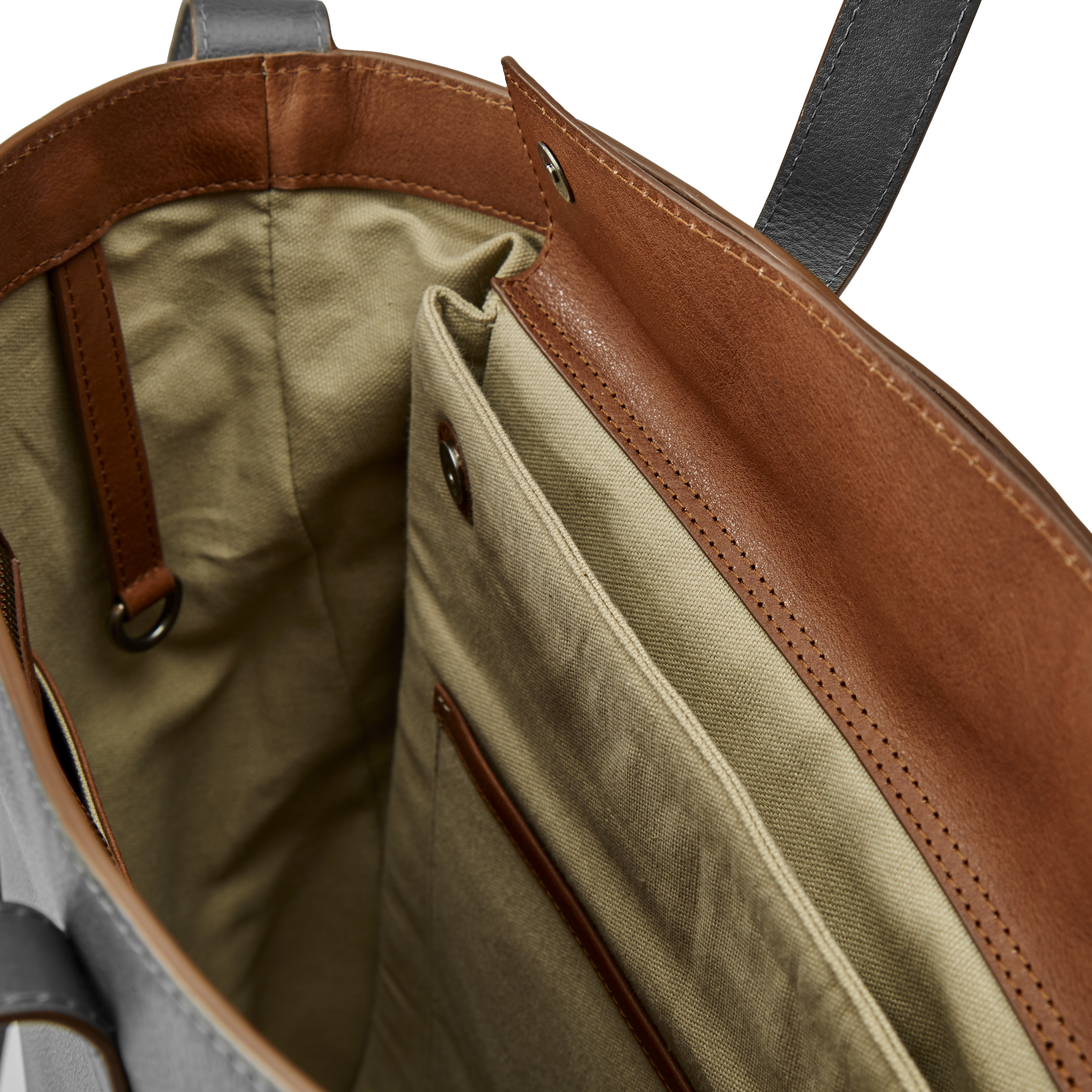 Lon Graue & Hellbraune Leder Tote Bag - 11