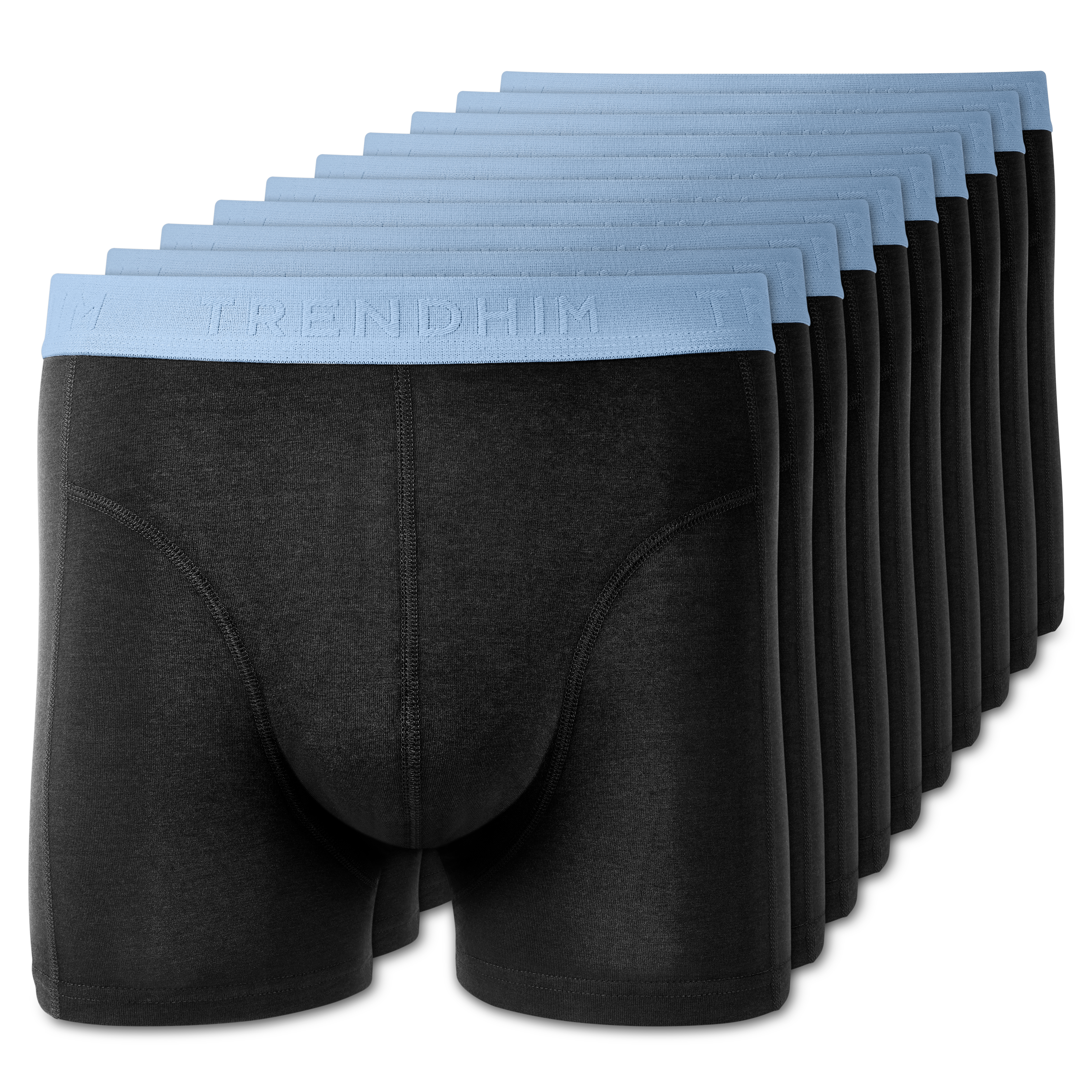 XXL - FreeFeel | Lot de 10 boxers noirs en bambou avec ceinture élastique bleu clair - 1