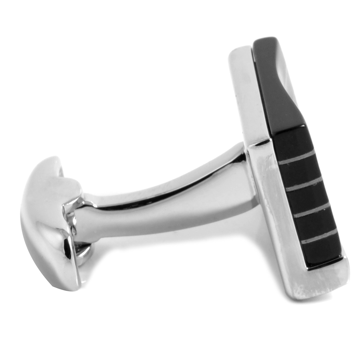 Square Silver-Tone & Black Stylish Wavy Cufflinks - 2