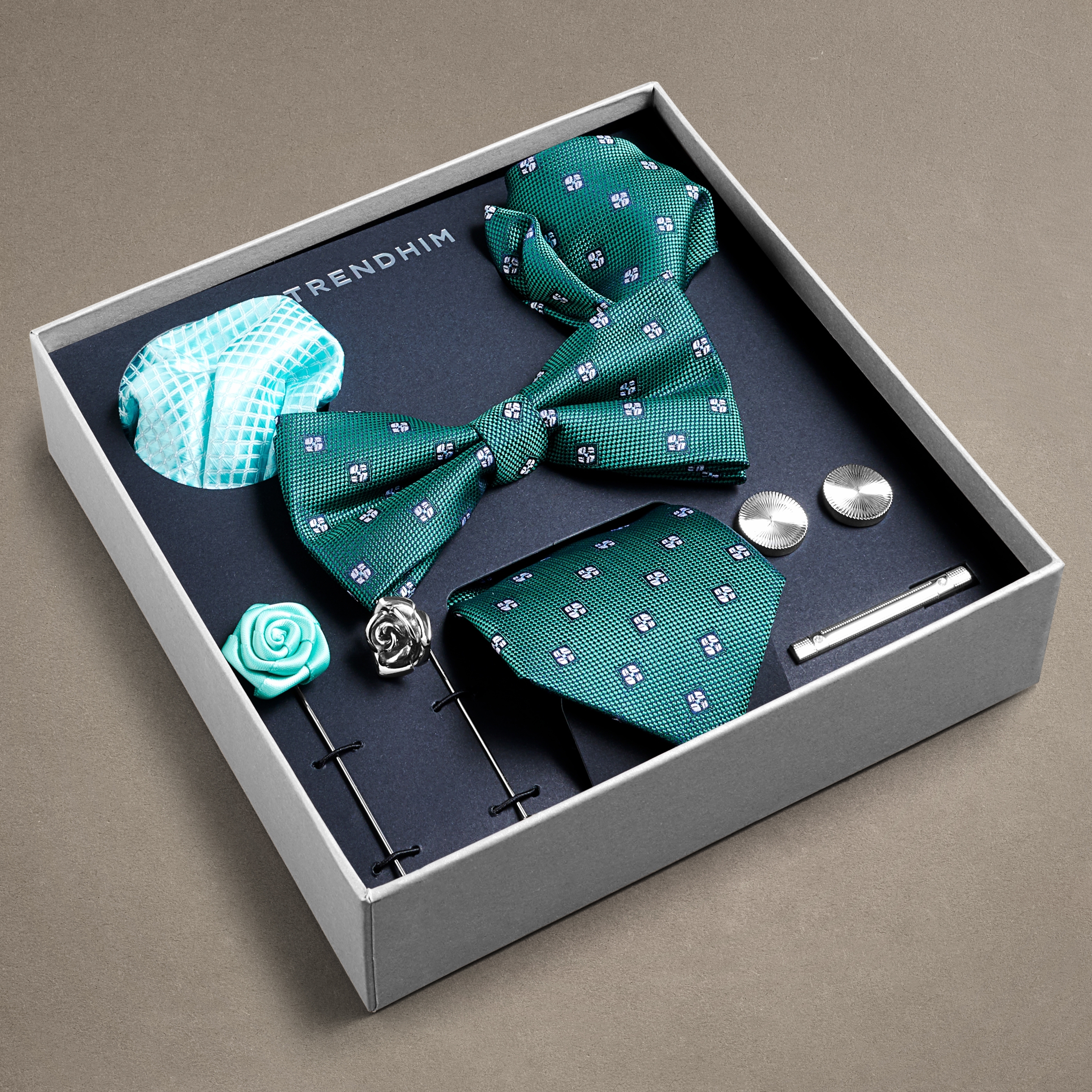 Pukuasusteiden lahjalaatikko | Mintunvihreä timanttikuvioitu setti - 3