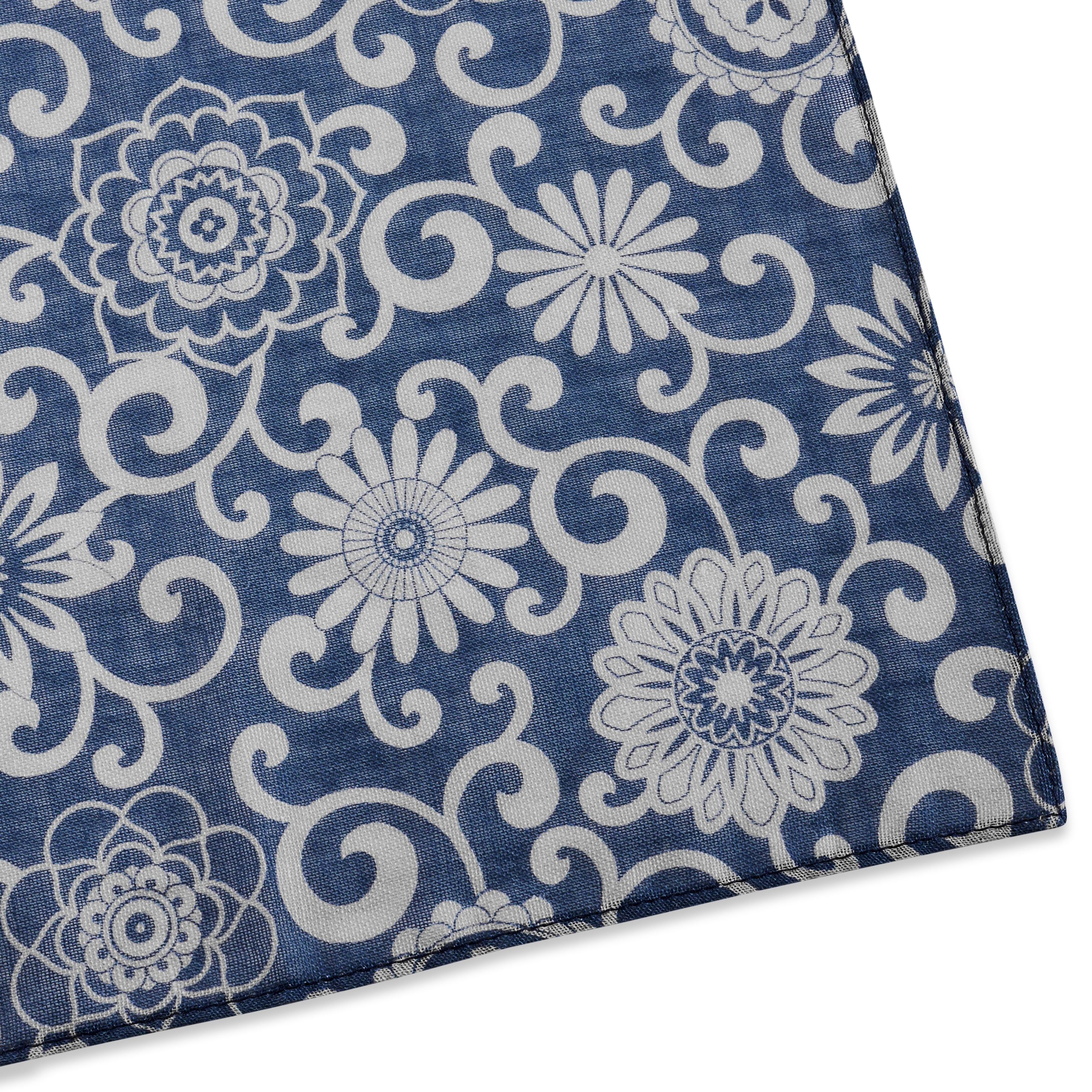Dark Blue & Beige Floral Pattern Cotton Neckerchief - 4