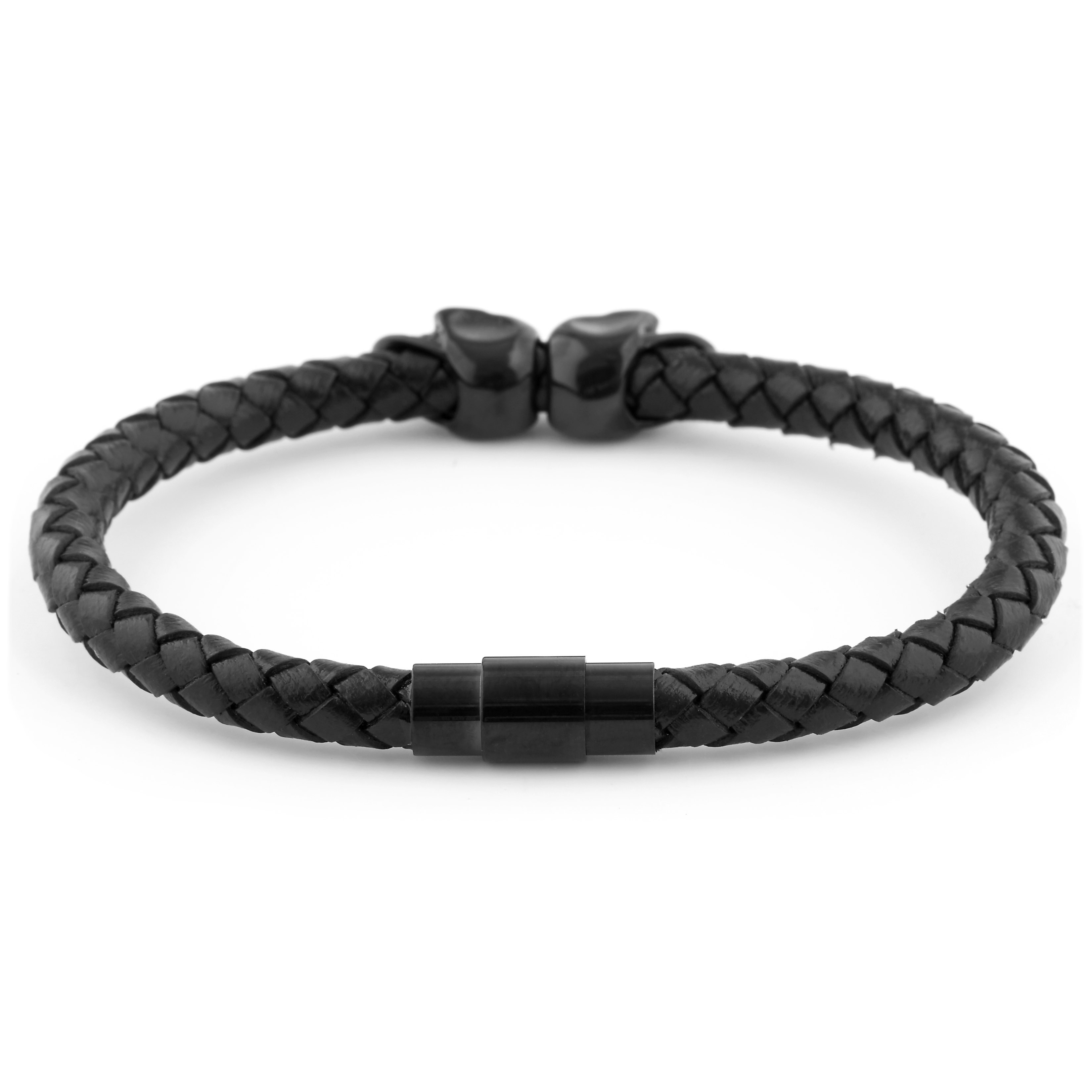 Svart Dödskalle Läderarmband - 4