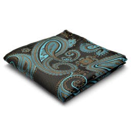 Pochette de costume en soie turquoise à motif cachemire 