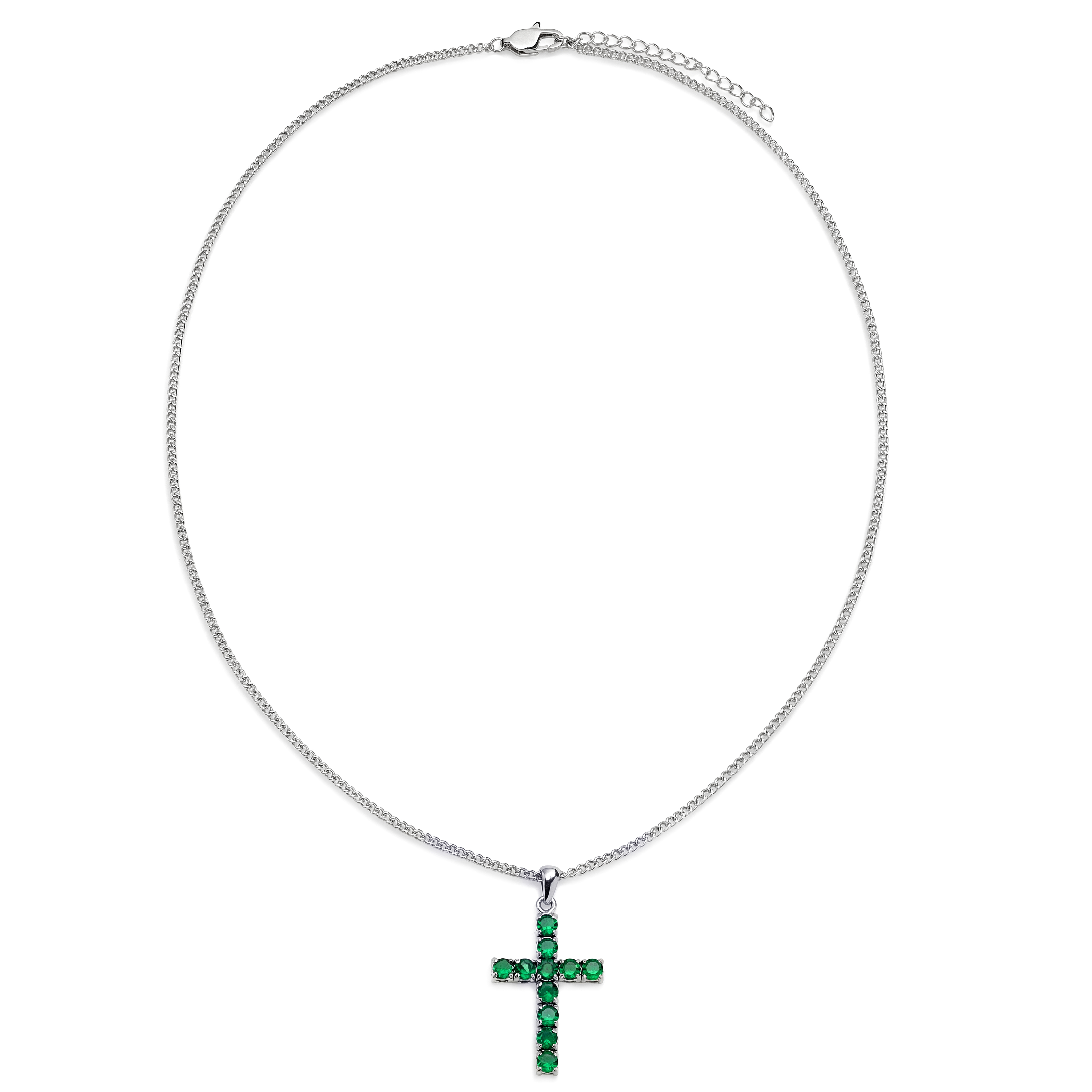 Prism | Green Silver-Tone Zirconia Cross Necklace | In stock! | Arkai