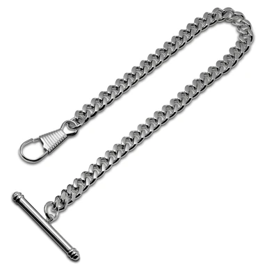 Catena per orologio da tasca con barra a T in acciaio color argento Catena per orologio da tasca con barra a T in acciaio color argento