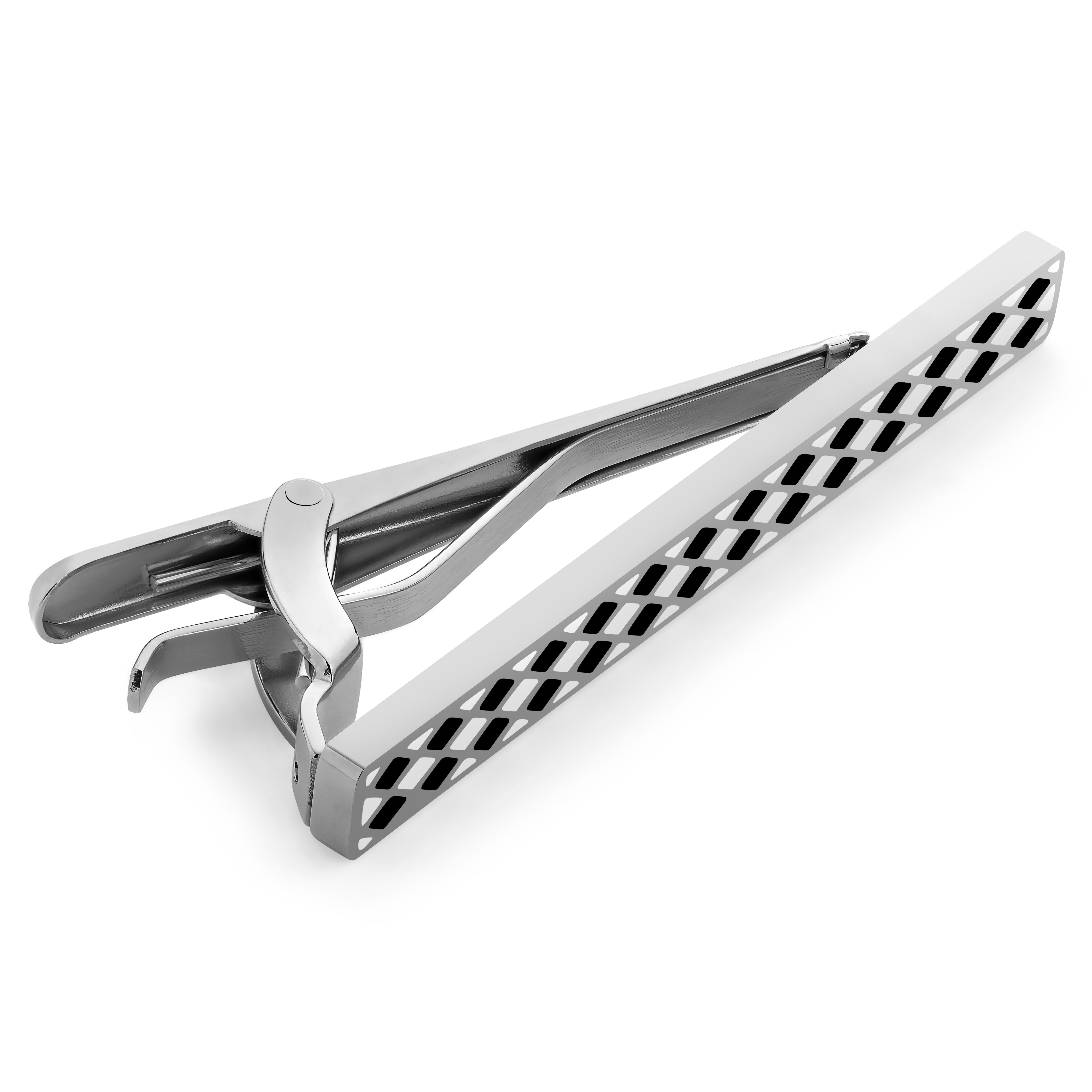 Meraklis | Silberfarbene karierte Krawattenklammer - 2