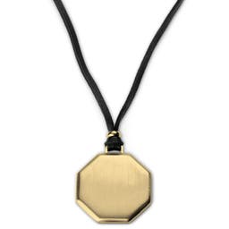 Gold-Tone Octagonal Plate & Black Rope Necklace