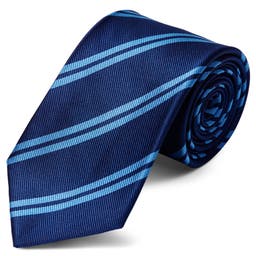 Wide Navy & Light Blue Twin Striped Silk Tie