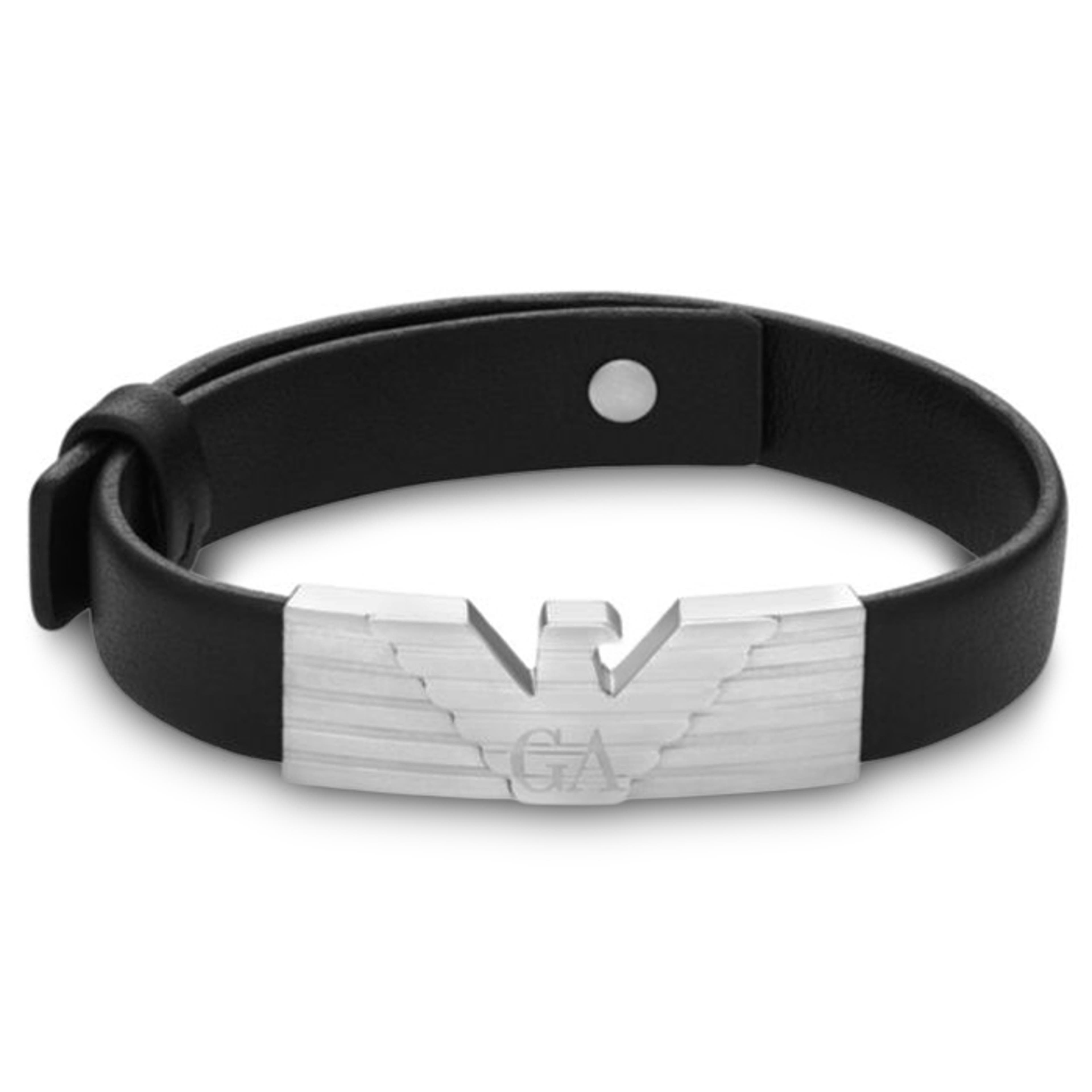 Pulsera de identificación con correa de acero inoxidable y piel negra Emporio Armani Eagle Logo Pulsera de identificación con correa de acero inoxidable y piel negra Emporio Armani Eagle Logo