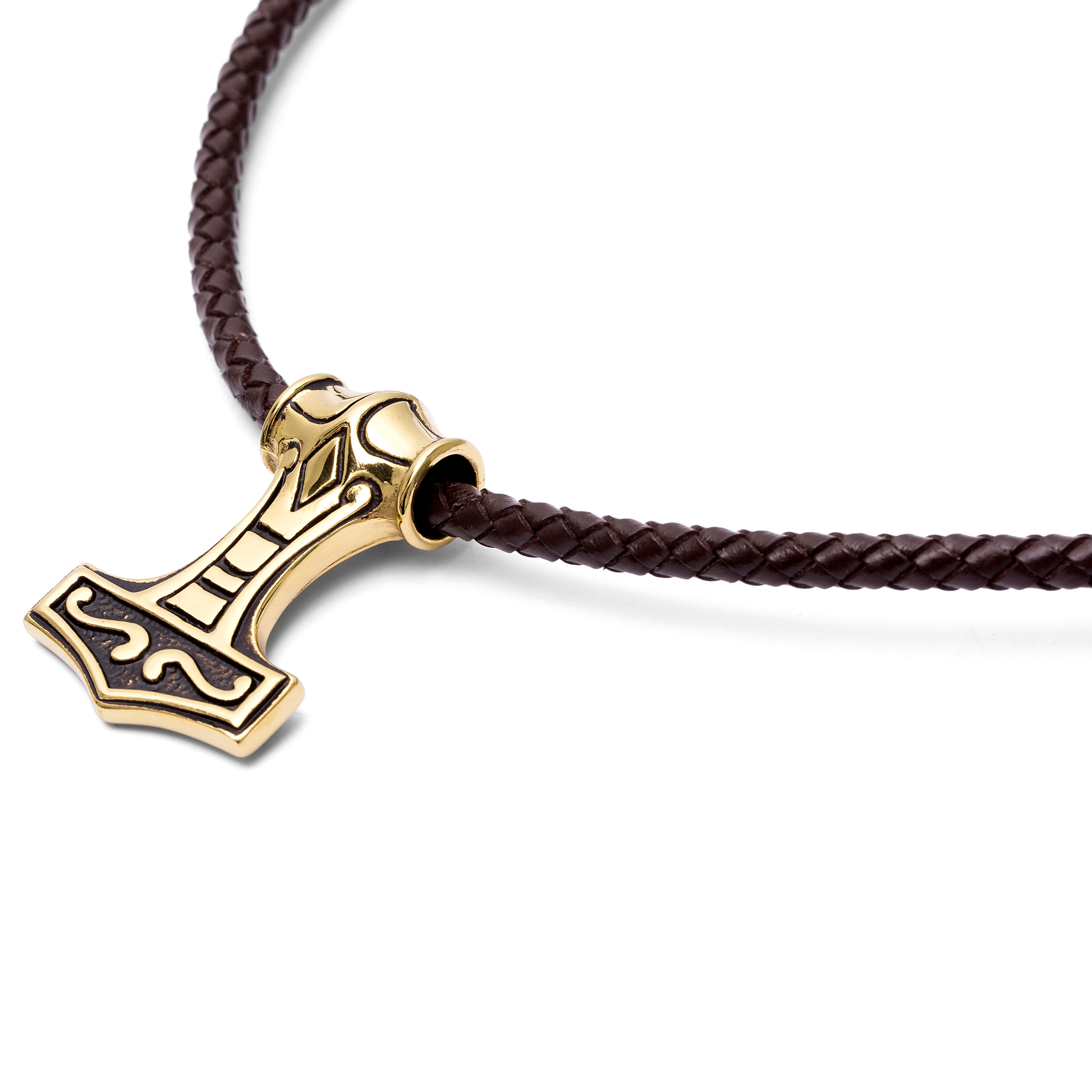 Gold-Tone Double Sided Celtic Brown Leather Necklace - 4